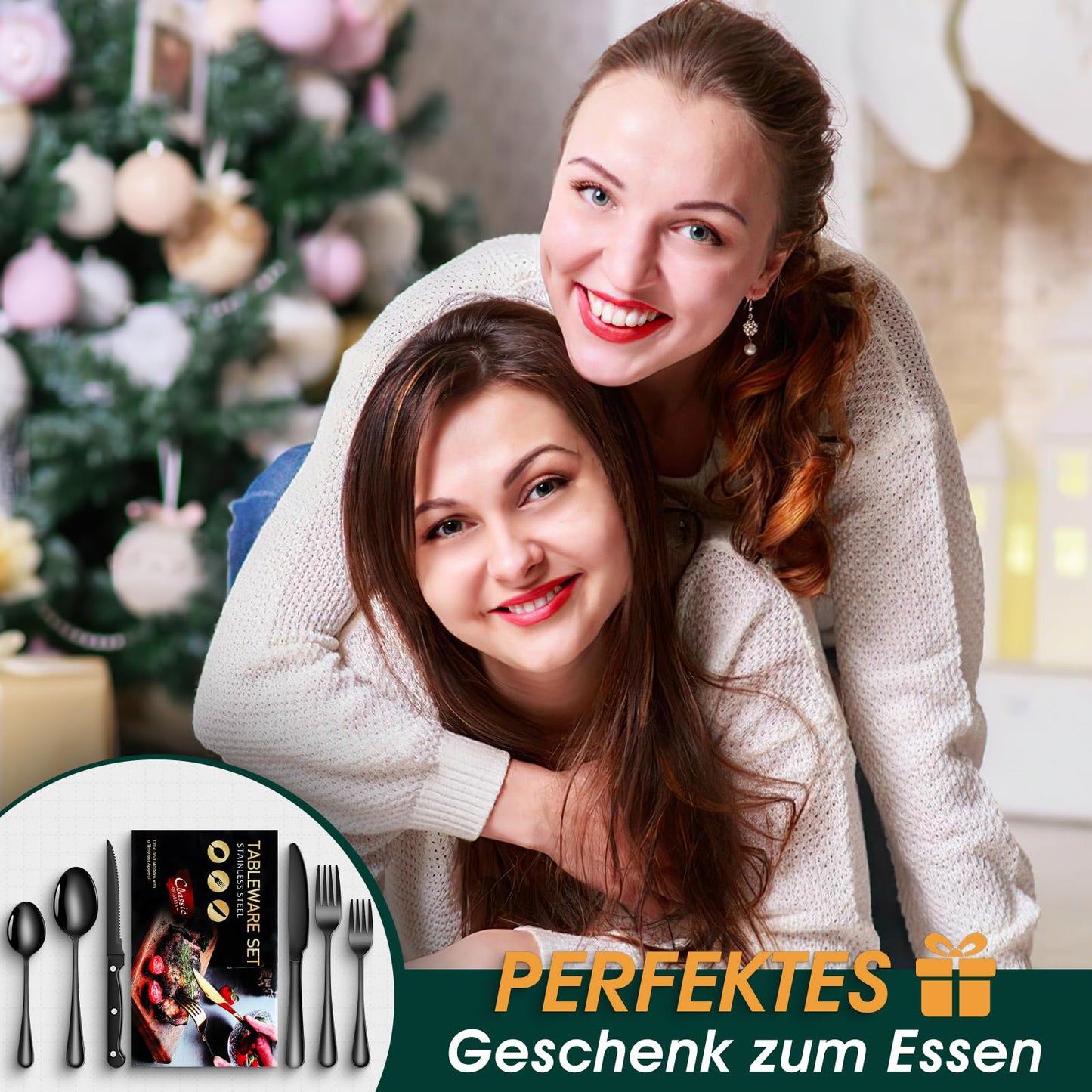 TAN REN Besteck Set Schwarz 6 Personen, 36-Teiliges Edelstahl Besteckset Schwarz mit Steakmesser, Elegantes Essbesteck mit Messer Gabel Löffel, Tafelbesteck für Küche/Restaurant