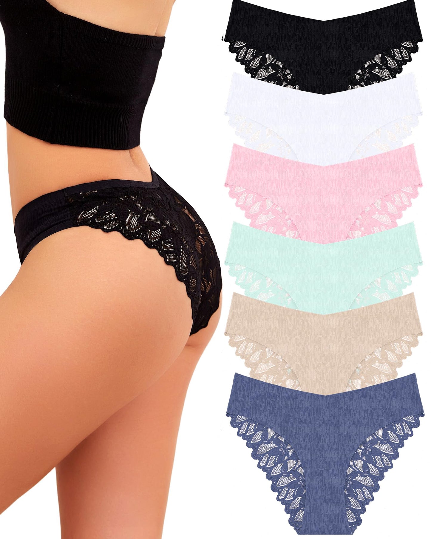Women's Seamless Brazilian Panties Lace Hipster Underwear 6-Pack