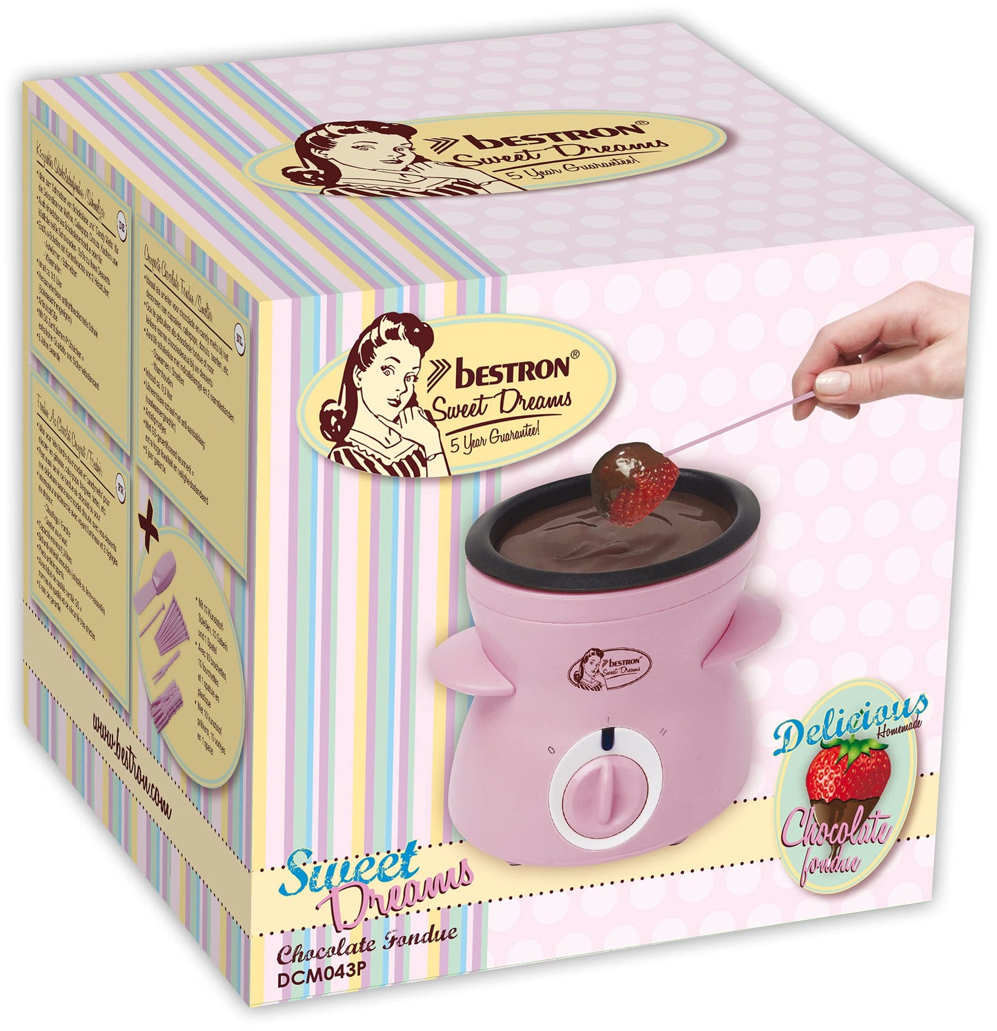 Bestron Schokoladen Fondue für 2 Personen, Mini-Schokofondue-Set, inkl. 10xSpieße, 10xGabeln und 1xSpachtel, 25Watt, Farbe: Rosa