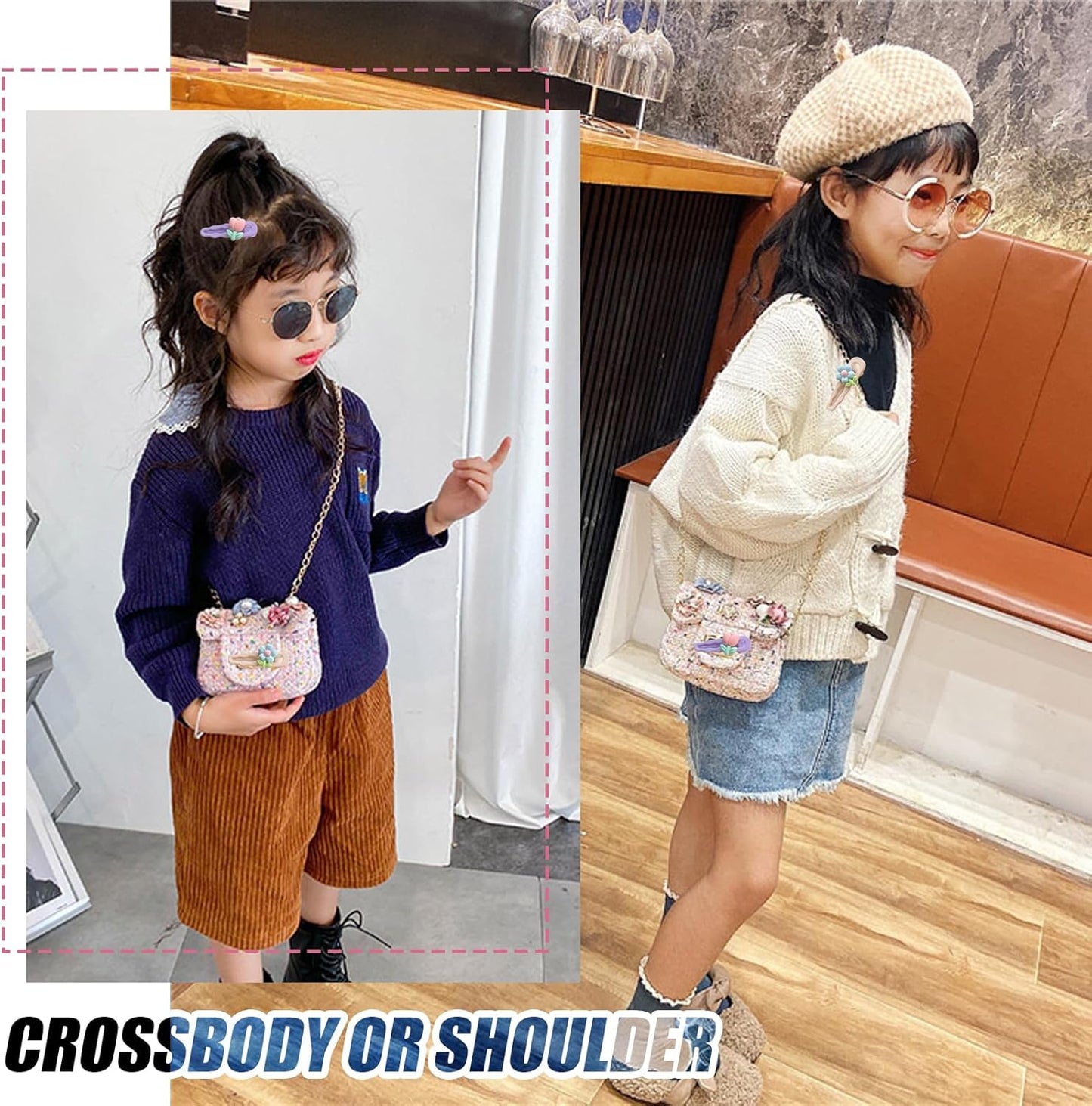 HTTDSLF Mini Crossbody Bag for Girls – Kids Princess Purse with Hair Clips