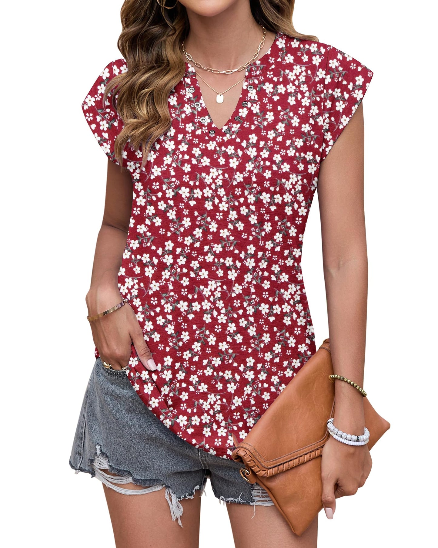 PLOKNRD Women's V-Neck Summer T-Shirt