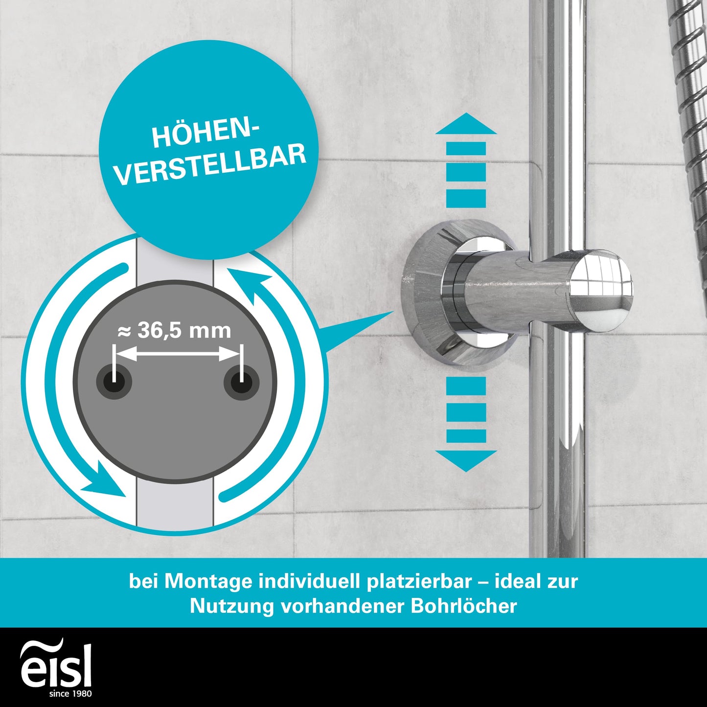 EISL Duschset EASY FRESH, Duschsystem ohne Armatur 2 in 1 mit großer Regendusche (250 x 200 mm) und Handbrause, Regendusche ohne Armatur ideal zum Nachrüsten, komplettes Montageset, Chrom DX12006