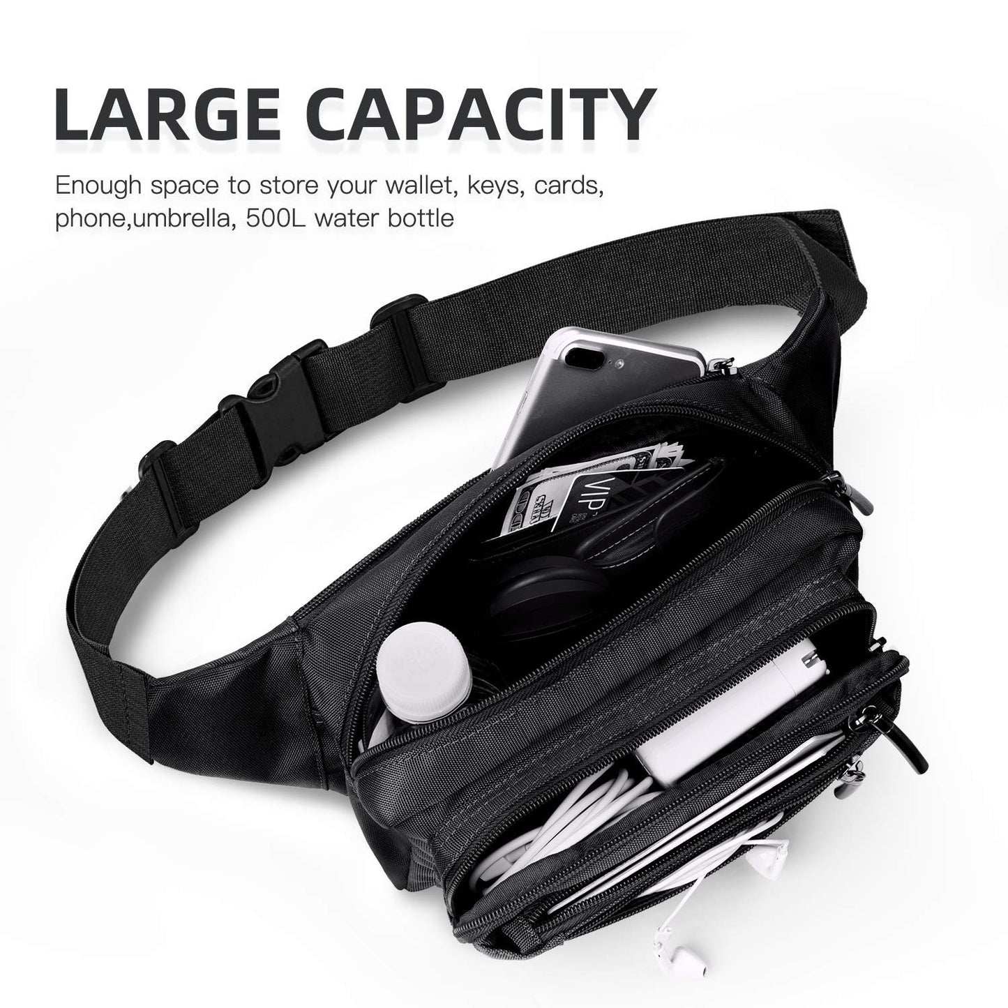 FREETOO Waist Bag – Waterproof Fanny Pack with 6 Zippered Pockets