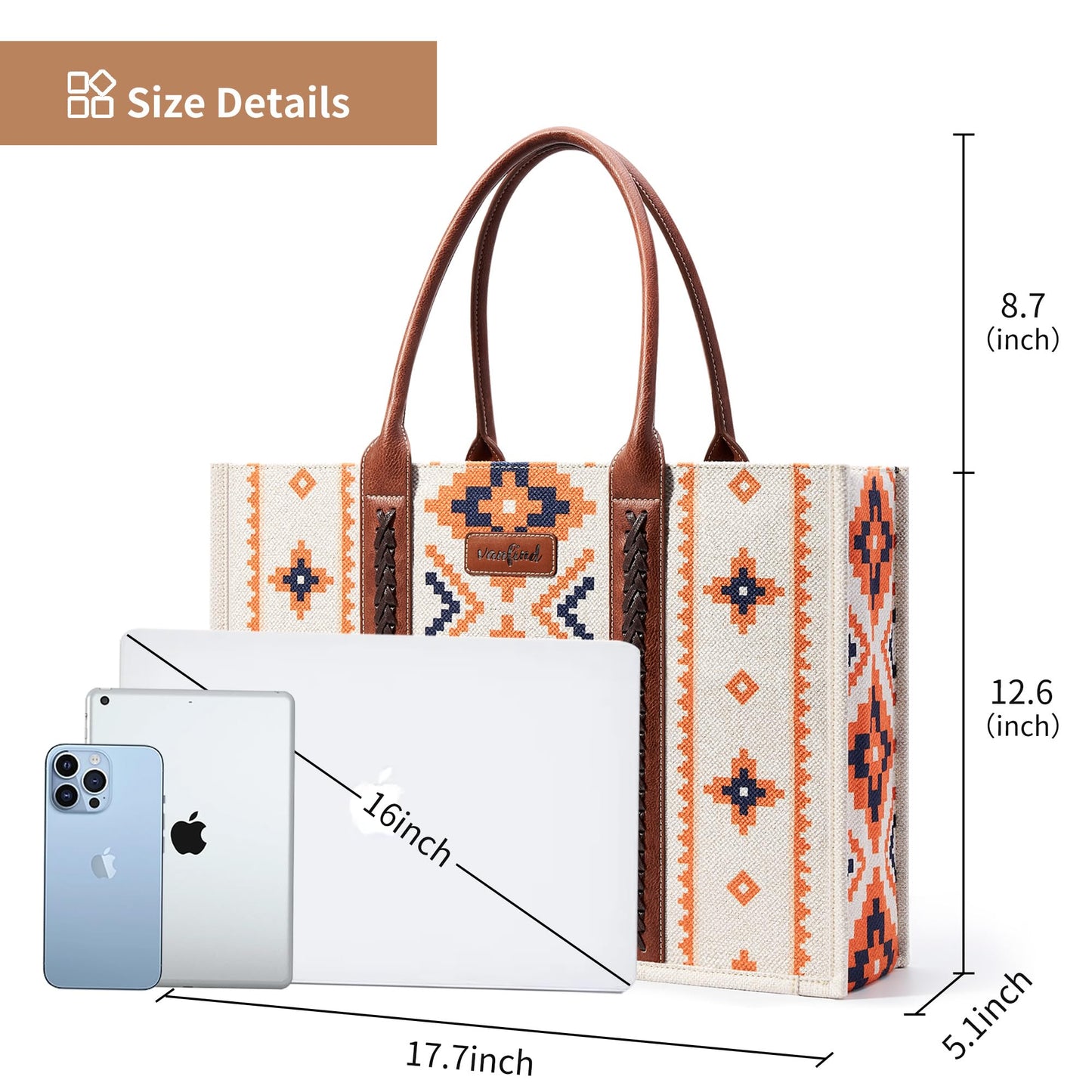 KALIDI Tote Bag for Women – Aztec Pattern Canvas Shoulder Bag