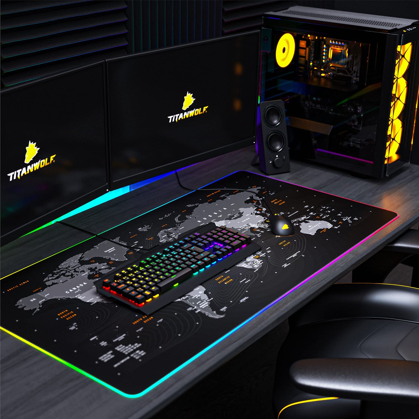 TITANWOLF - RGB Gaming Mauspad - LED Schreibtischunterlage - 800x300 mm - XXL Mousepad - LED Multi Color - 11 Beleuchtungs-Modi - 7 LED Farben Plus 4 Effektmodi - abwaschbar - Stars