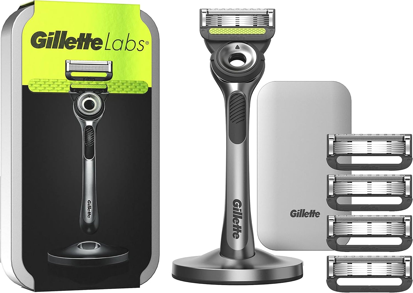 Gillette Labs Nassrasierer Herren, Rasierer mit Reinigungs-Element + Reise-Etui zur Aufbewahrung für unterwegs + 5 Rasierklingen, Geschenk für Männer, Premium-Magnetdock, 1 stück (1er Pack)