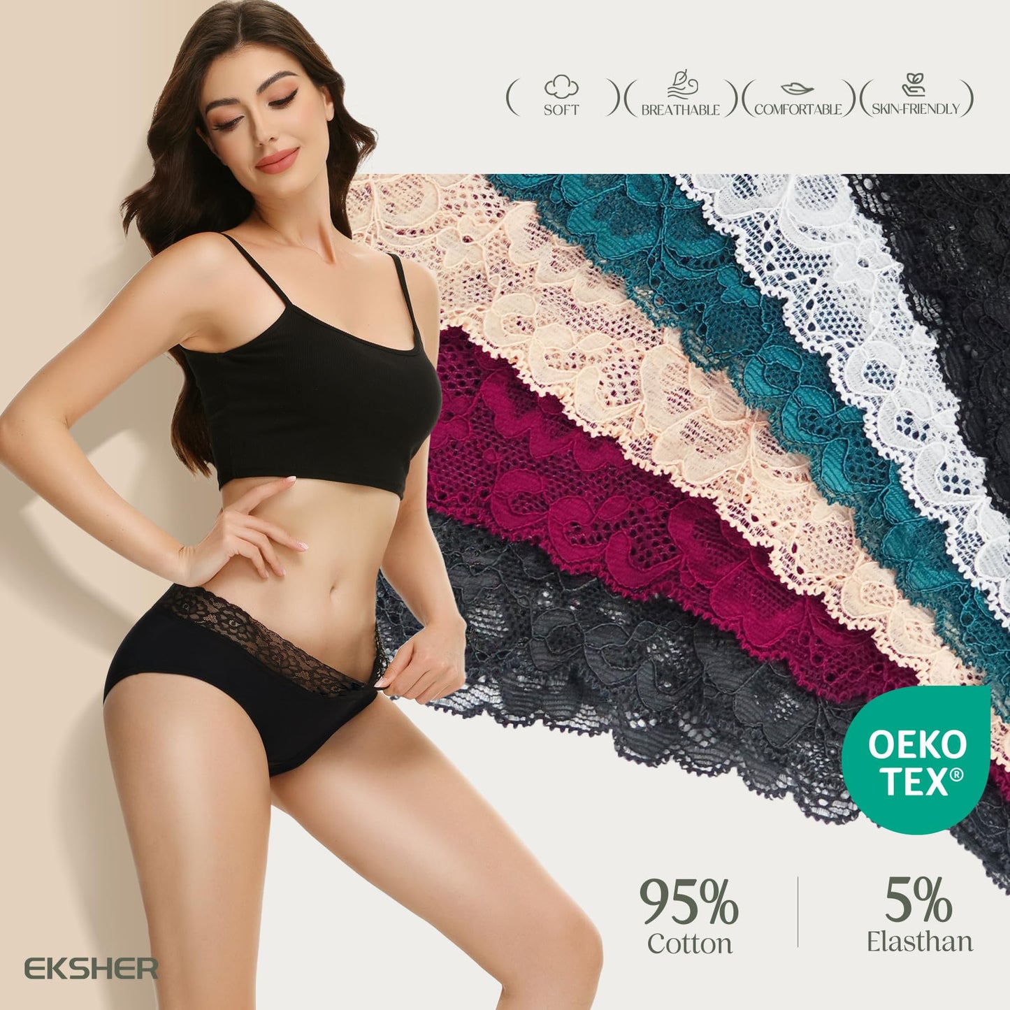 Women's Lace Hipster Cotton Soft Comfortable Underwear – Multipack of 6