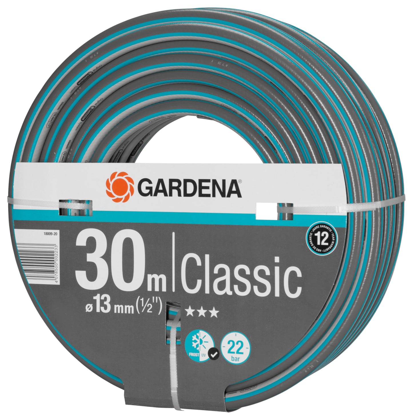 Gardena Classic Schlauch Aktion 13 mm (1/2 Zoll), 18 m: Universeller Gartenschlauch aus robustem Kreuzgewebe, 22 bar Berstdruck, UV-beständig, ohne Systemteile (18001-20) grau 18m ohne systemteile