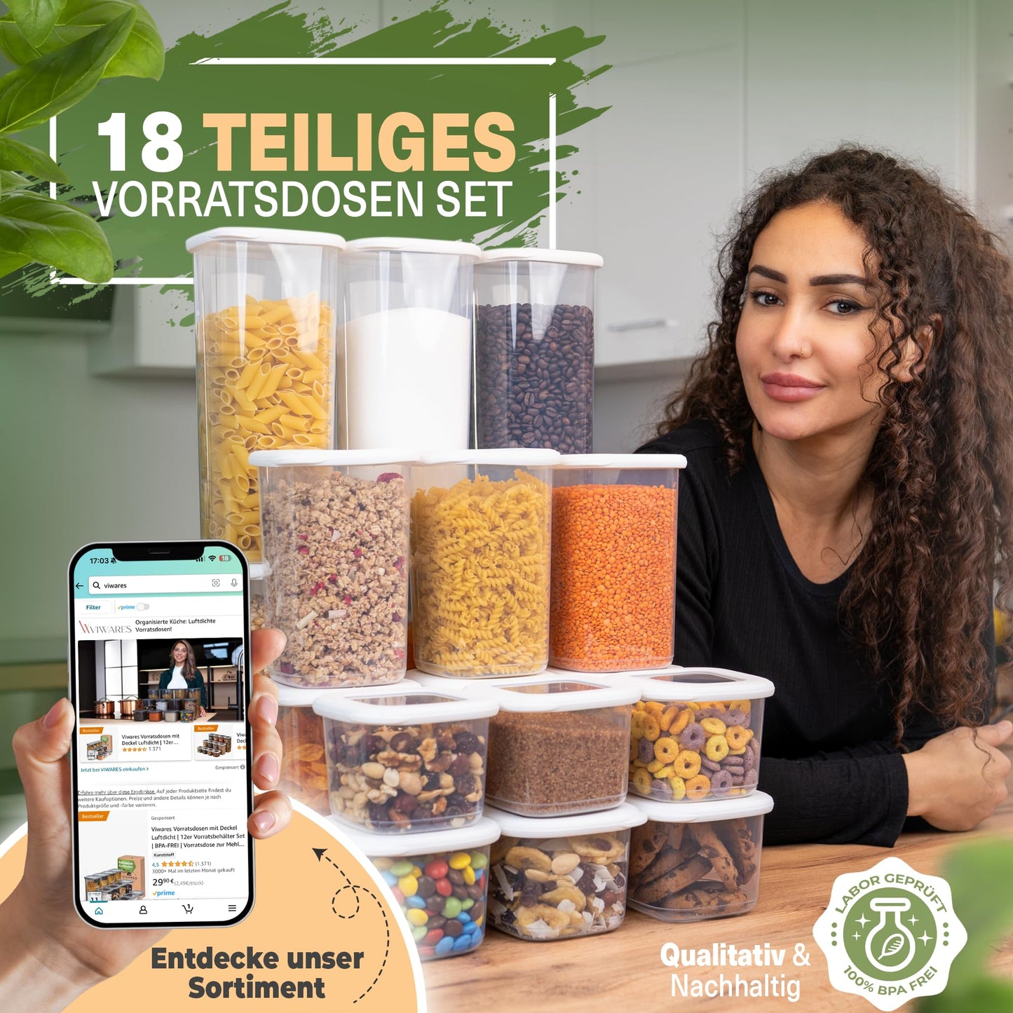 Viwares Vorratsdosen mit Deckel Luftdicht, 12er Vorratsbehälter Set BPA-Frei, Vorratsdose zur Müsli Mehl Aufbewahrung Küche, Praktische Organizer Küche, Frischhaltedosen für Lebensmittelaufbewahrung