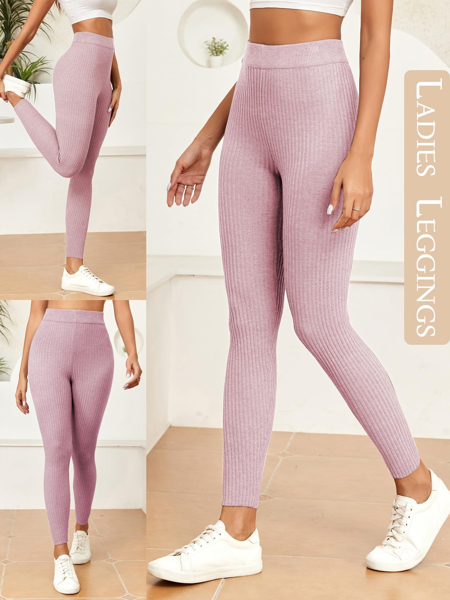 Famulily High-Waisted Ribbed Knit Leggings for Women
