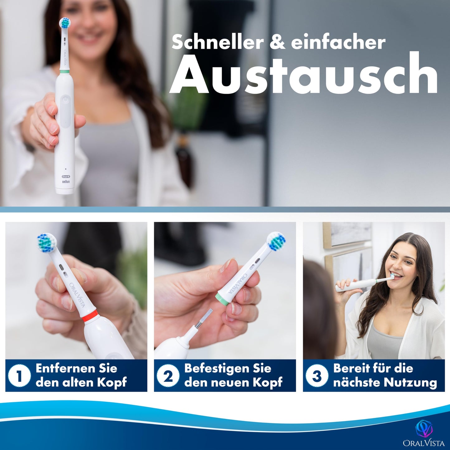 OralVista Elektrische Zahnbürstenköpfe, 8er-Pack kompatibel mit Oral B Aufsteckbürsten, Zahnbürstenaufsatz Oral B für empfindliches Zahnfleisch, tiefe Reinigung, Hochwertige Borsten einfache Passform