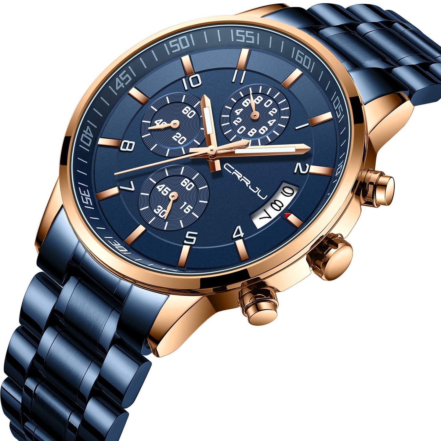 CRRJU Herren Uhr Business Edelstahl wasserdichte Chronographen mit Kalender Armbanduhr Edelstahlband Stoppuhr Analog Quarzuhr