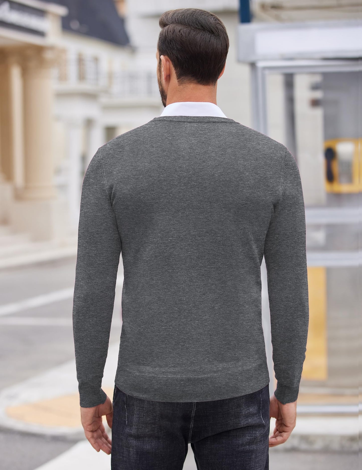 COOFANDY Men’s V-Neck Knit Sweater – Classic Long Sleeve Pullover