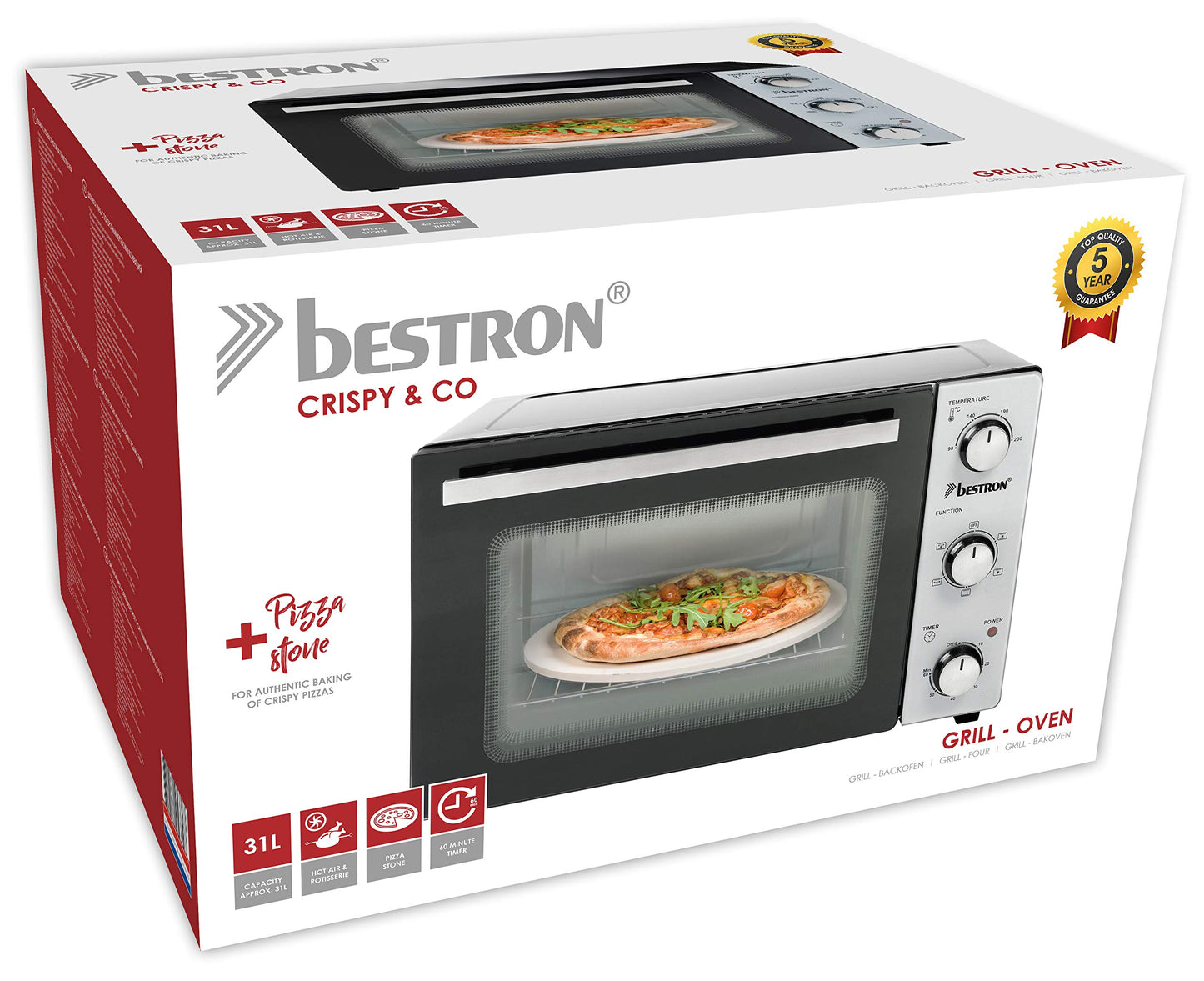Bestron AOV9 Kompakter Mini-Backofen mit Ober-/Unterhitze, 9 Liter, 800 Watt, Schwarz