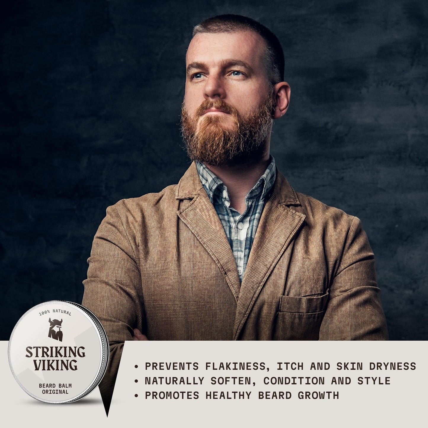 Striking Viking parfümfreier Bartbalsam Männer Vanille – Stylt, stärkt und macht Bärte, Schnurrbärte weich – Bartpflege mit Sheabutter, Teebaum, Argan & Jojobaöl - Bartglättungscremes - Bart Balm