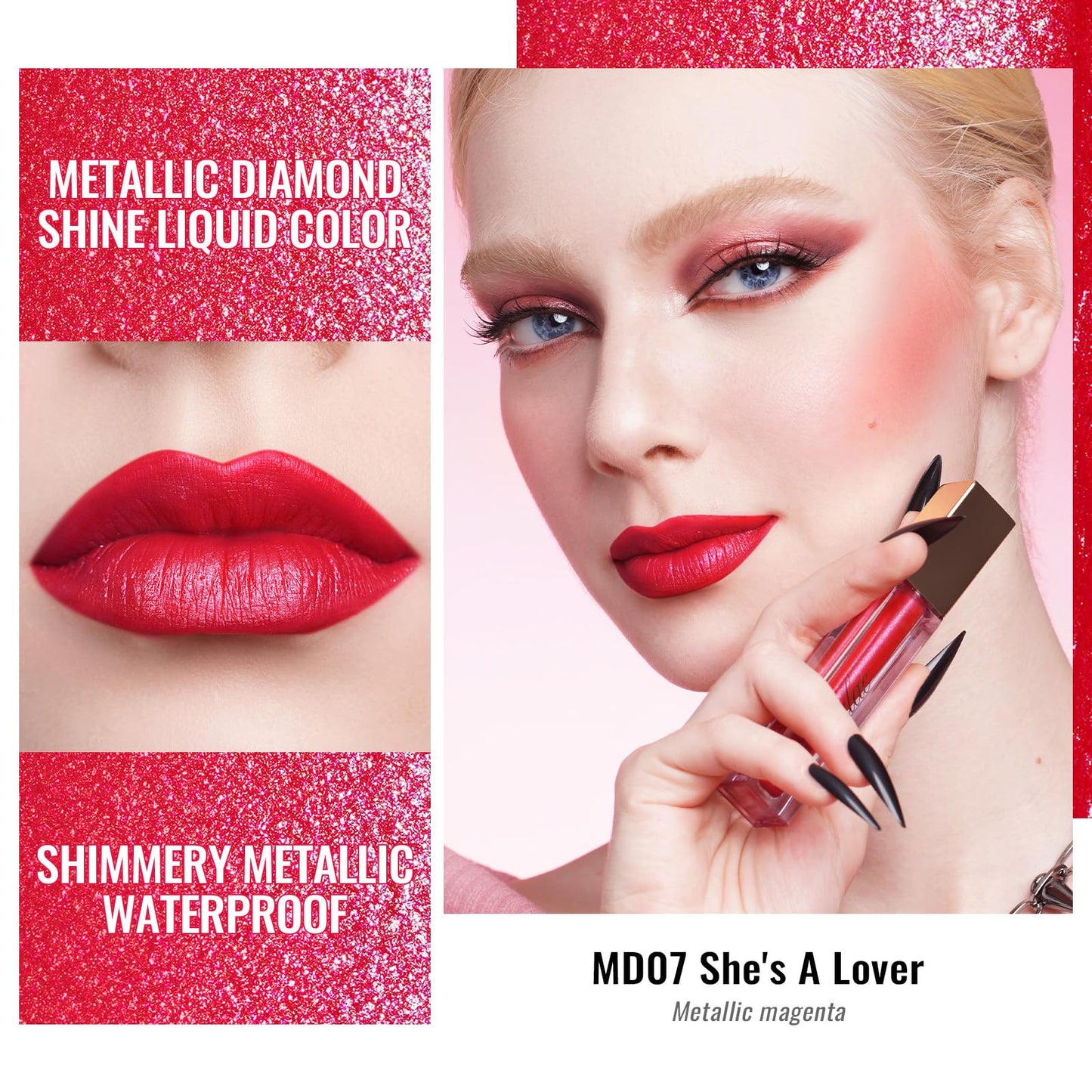Oulac Metallic Glitter 2-in-1 Lipstick Eyeshadow Long-Lasting Waterproof High-Pigment