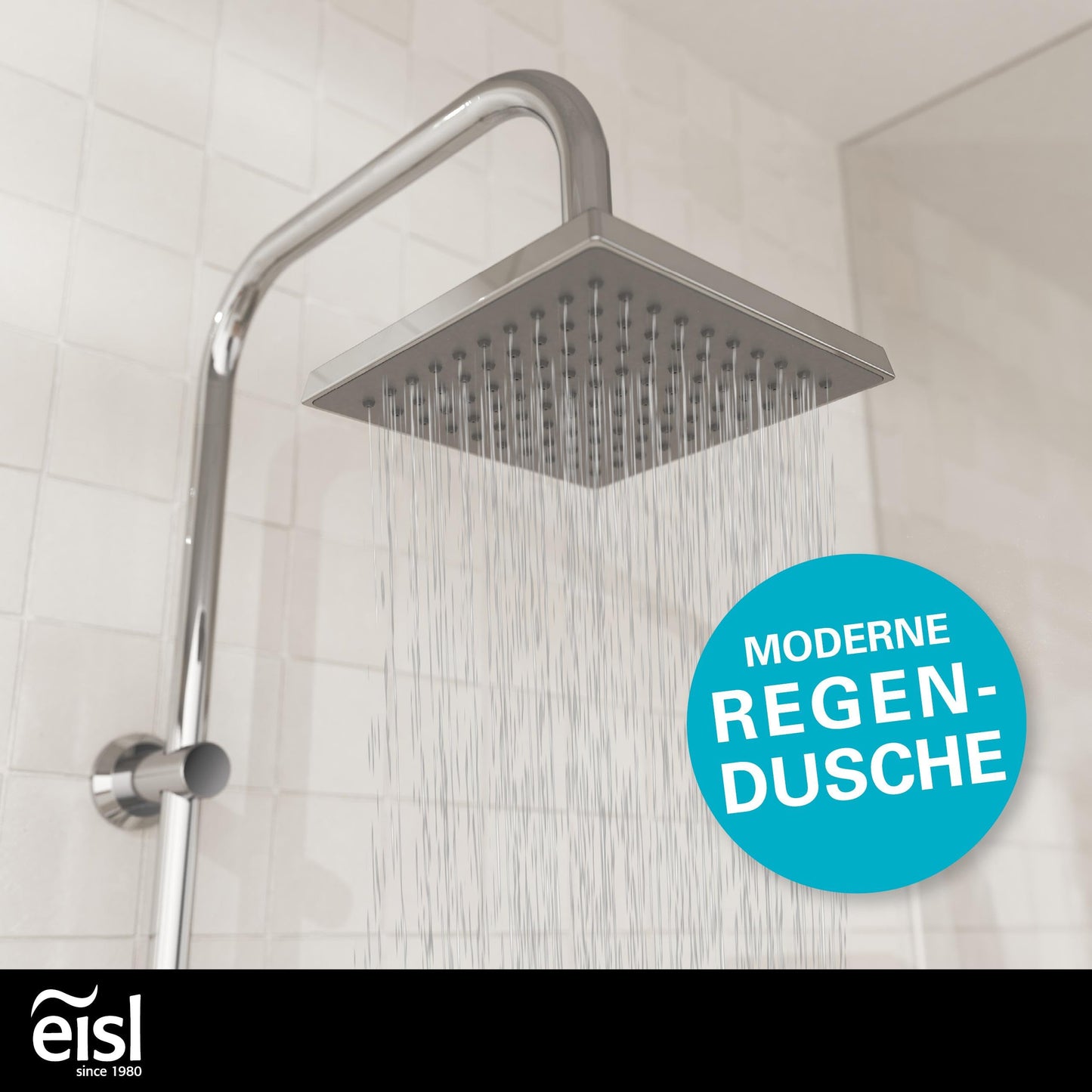 EISL Duschset EASY FRESH, Duschsystem ohne Armatur 2 in 1 mit großer Regendusche (250 x 200 mm) und Handbrause, Regendusche ohne Armatur ideal zum Nachrüsten, komplettes Montageset, Chrom DX12006