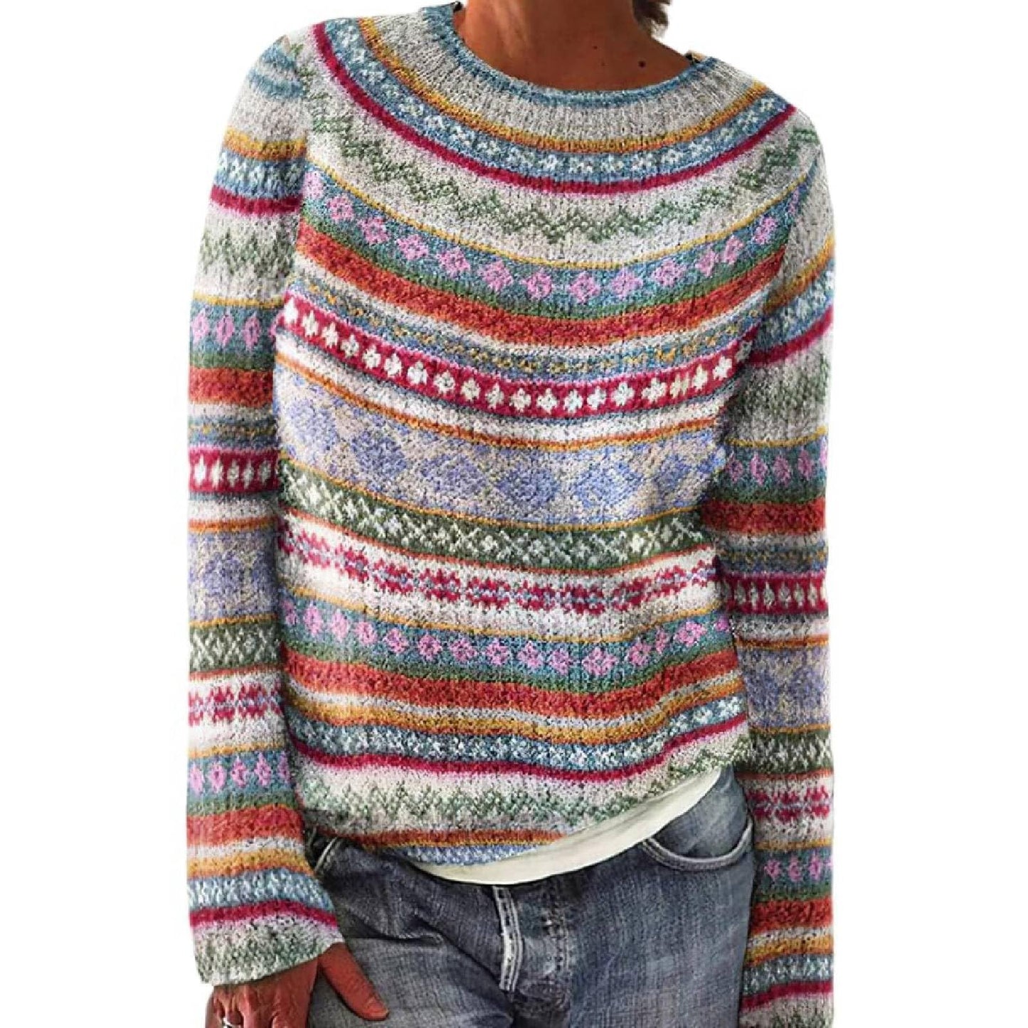 Women’s Norwegian Knit Sweater – Colorful Slim Fit Winter Pullover