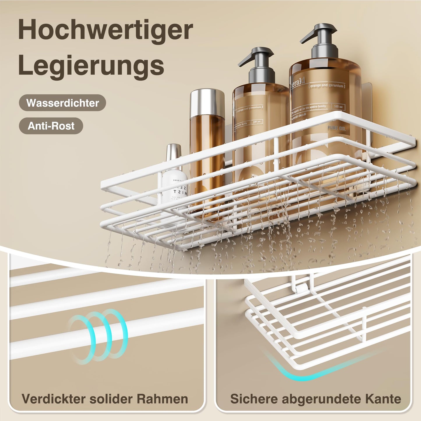 saffruff Duschablage Ohne Bohren 2 Stück Duschregal Duschkorb Badezimmer Organizer, Regal Badregal Shampoo Halterung für Dusche Küche Bathroom, mit 2 Klebeflächen,Edelstahl Schwarz