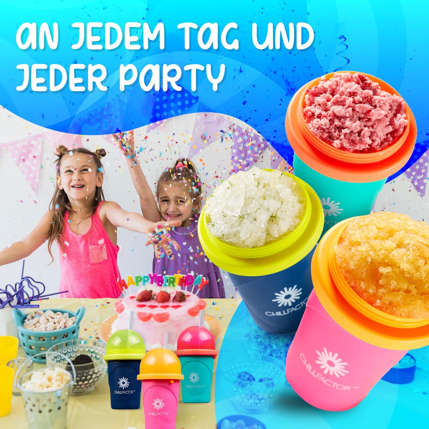 Magic Freez Slushy Maker – Tragbarer Slushy Becher aus Silikon mit 2-in-1 Strohhalm und Löffel – Slush Ice Maker für erfrischende Slushies – Slushi Cup zum Slush Eis selbermachen – 370ml