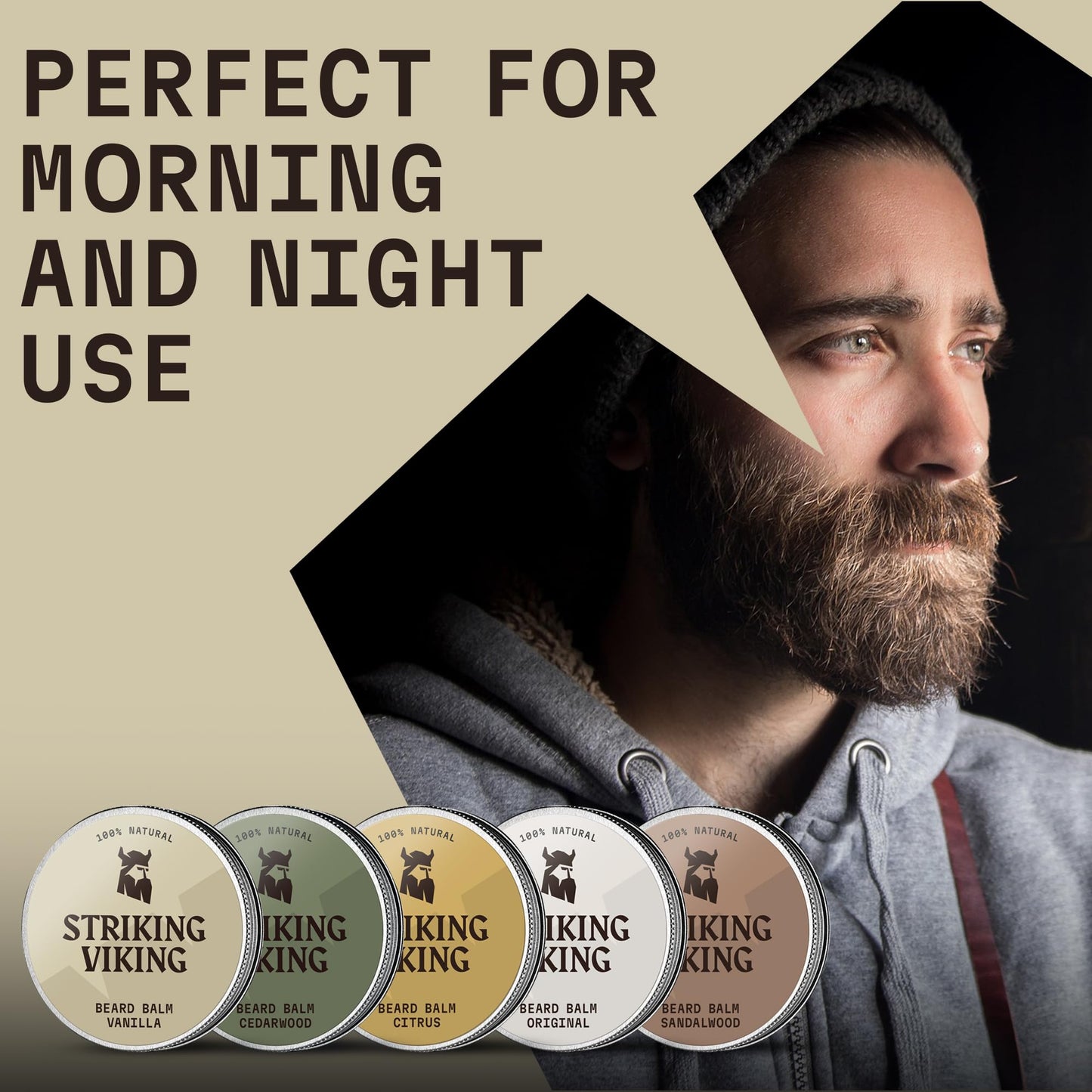 Striking Viking parfümfreier Bartbalsam Männer Vanille – Stylt, stärkt und macht Bärte, Schnurrbärte weich – Bartpflege mit Sheabutter, Teebaum, Argan & Jojobaöl - Bartglättungscremes - Bart Balm