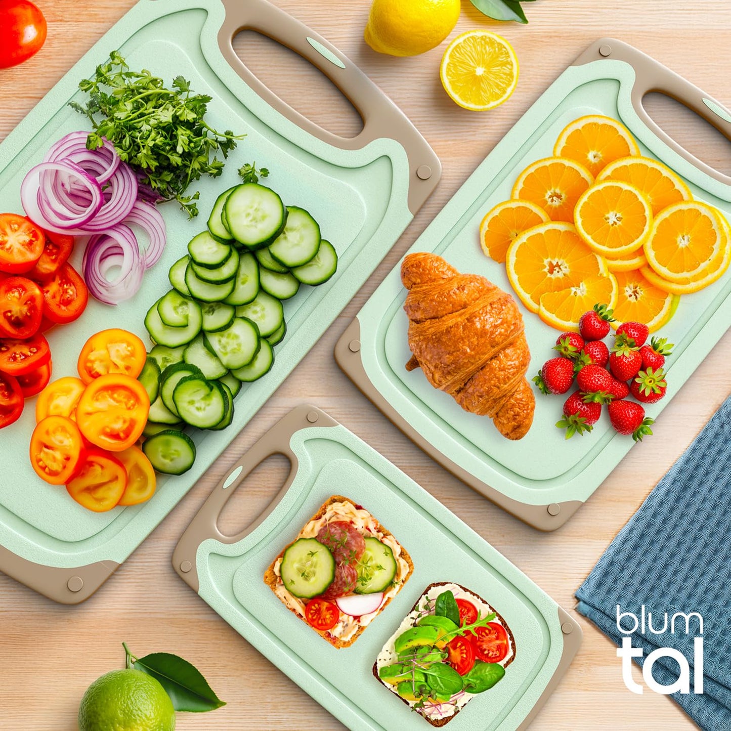 Blumtal Schneidebrett Set mit 3 Größen (S/M/L) - Schneidebrett Kunststoff groß + Saftrillen & Griff - Cutting Board - Küchenbrett BPA frei - Schneidbrett Spülmaschinenfest - Schneidebretter Grau