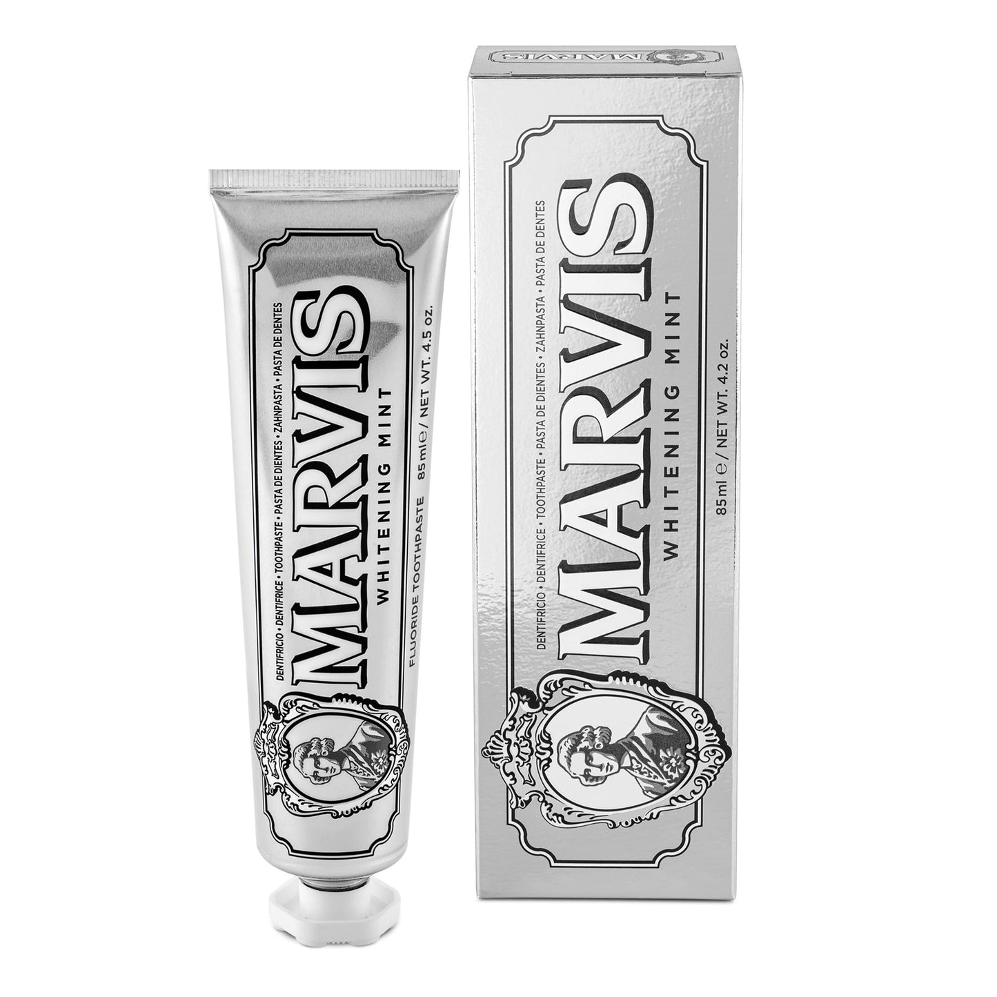 Marvis Whitening Mint Zahnpasta, 85 ml, Whitening Zahnpasta fördert eine natürliche Zahnaufhellung, Zahncreme entfernt Plaque & verleiht langanhaltende Frische