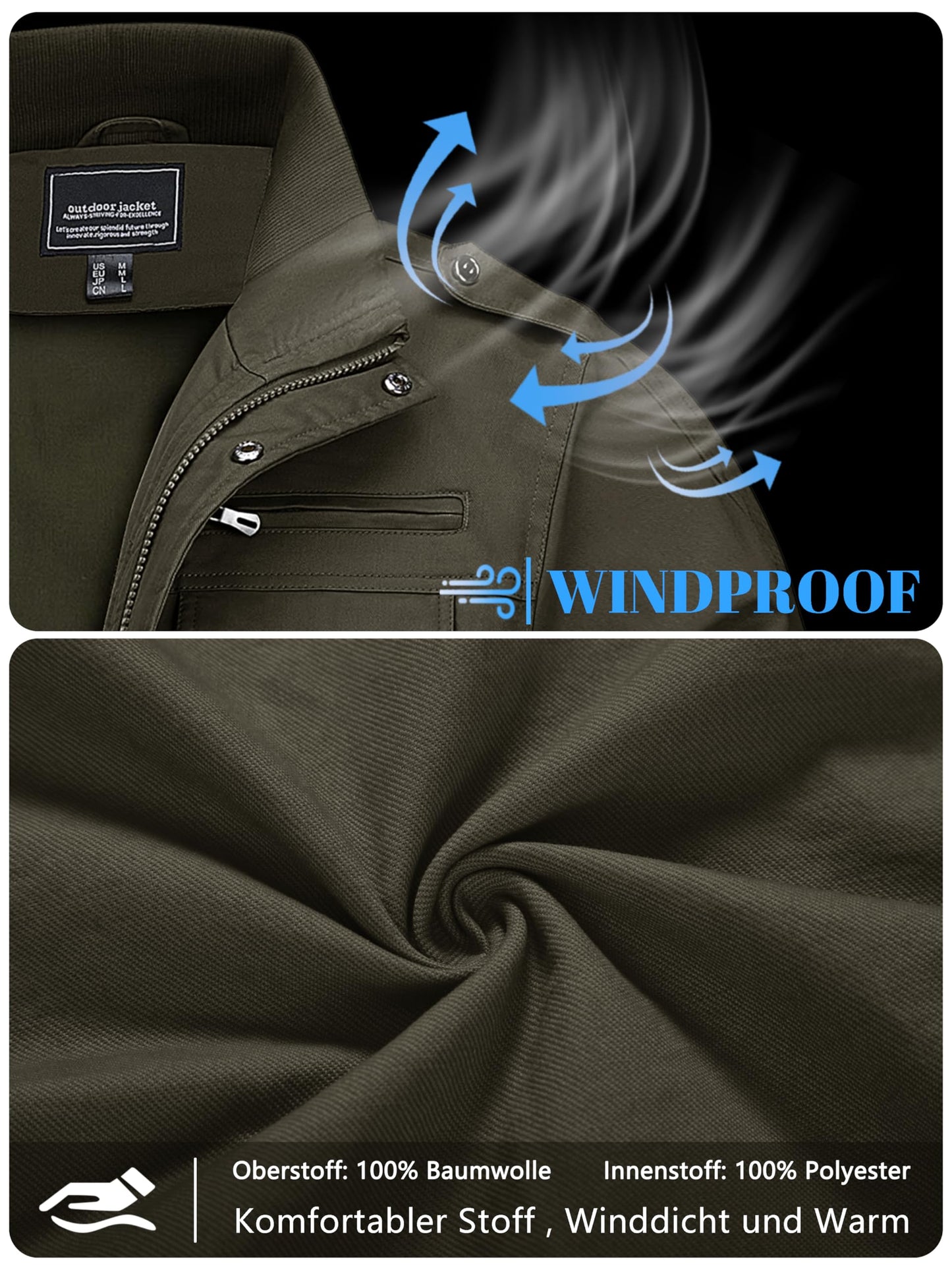 Men's Military Style Jacket – Windproof Utility Jacket