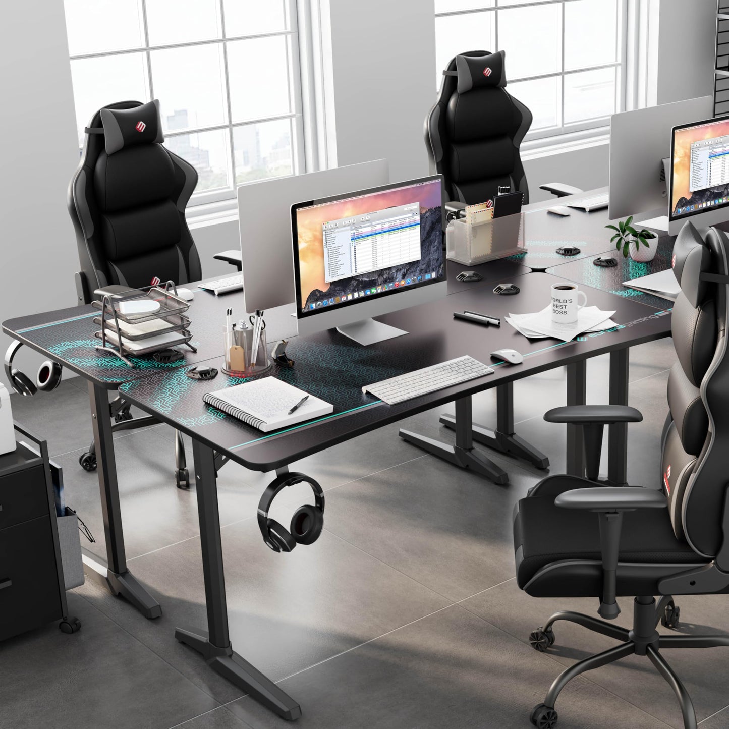 EUREKA ERGONOMIC Gaming Tisch 152×70cm Gaming Schreibtisch Großer Computertisch Ergonomischer PC Tisch Gamer mit Kopfhörerhaken, Getränkehalter für Home Office