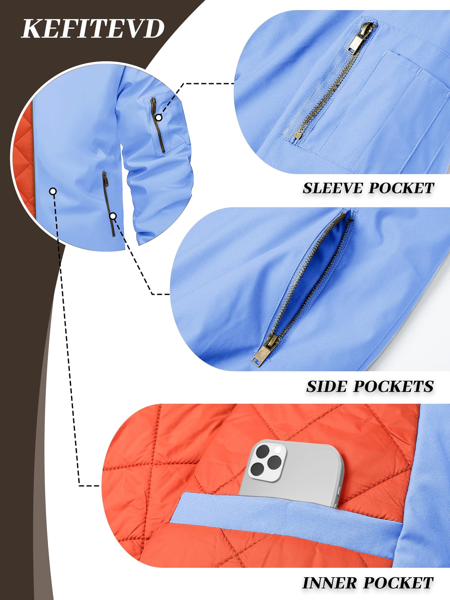 KEFITEVD Men’s Bomber Jacket – Casual Windproof Zip-Up Jacket