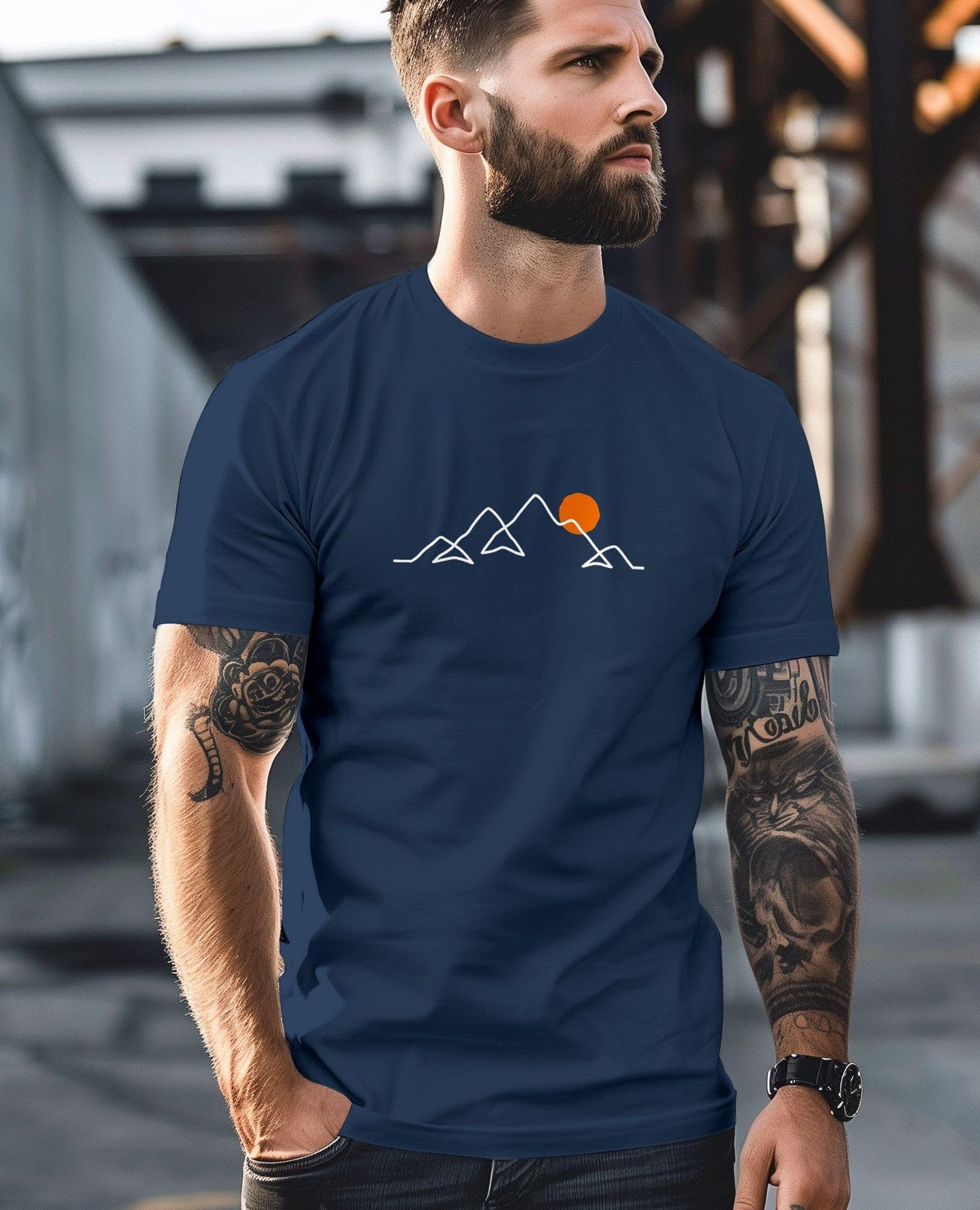 Neverless® Men’s Line-Art Mountain Print T-Shirt
