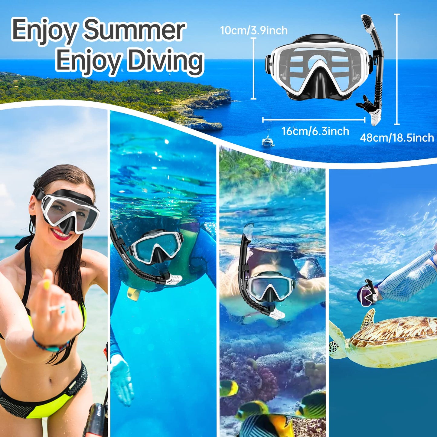 JEMULICE Schnorchelset Erwachsene, Schnorcheln Set mit Taucherbrille und Dry Schnorchel für Herren und Damen, Anti-Leck & Anti-Fog Tauchmaske aus Gehärtetem Glas für Tauchen, Schnorcheln und Schwimmen