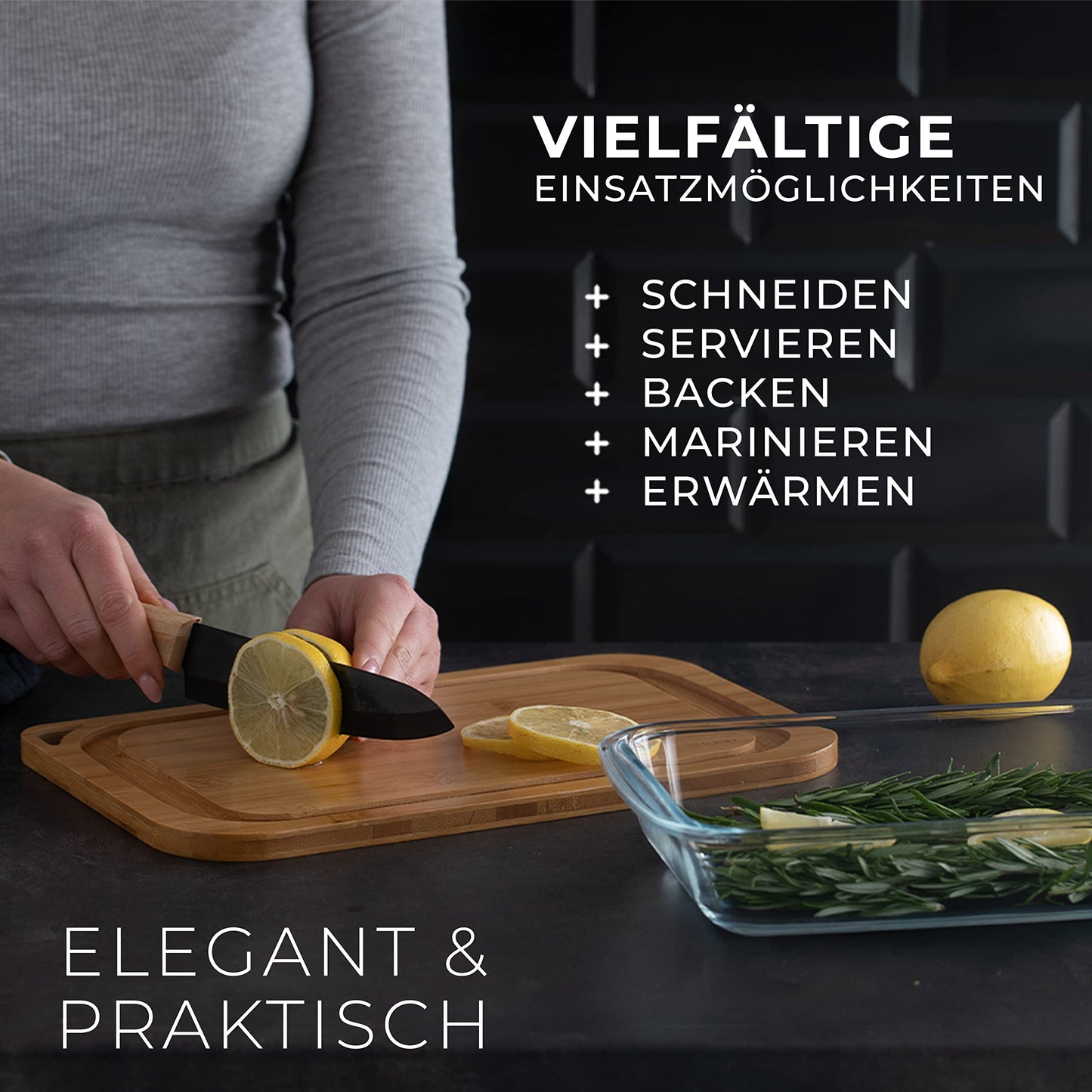 Exitoso 3-Piece Innovative Chopping Board Set | Non-Slip with Juice Groove and Handle | Dishwasher Safe | Antibacterial | Grey/Black Plastic