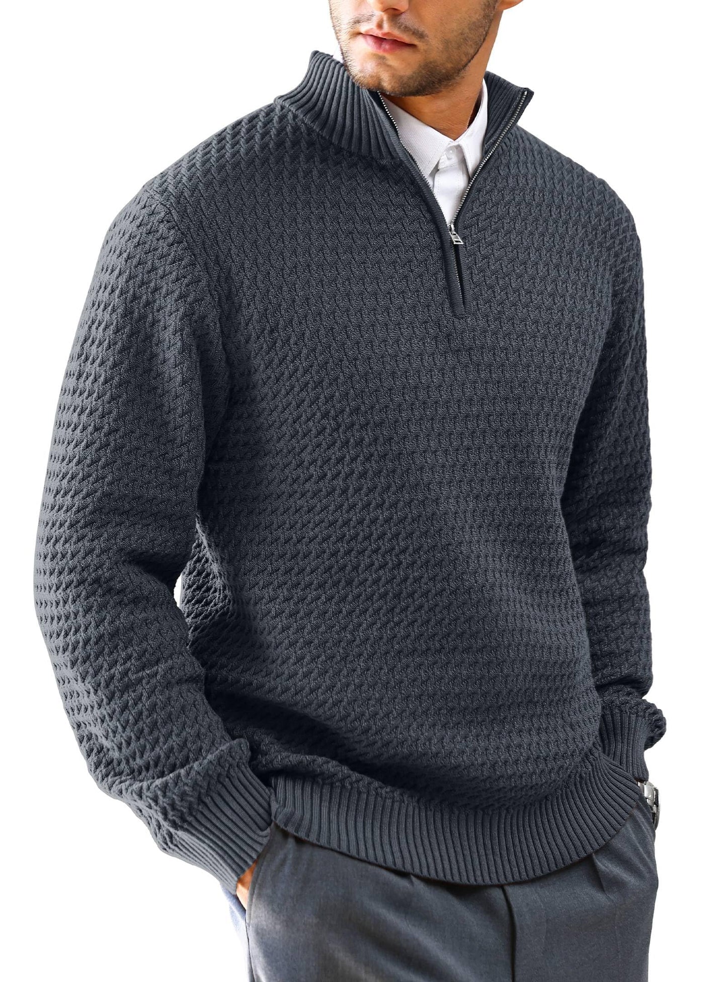 HYPESTFIT Men’s 1/4 Zip Turtleneck Sweater – Warm Knit Pullover