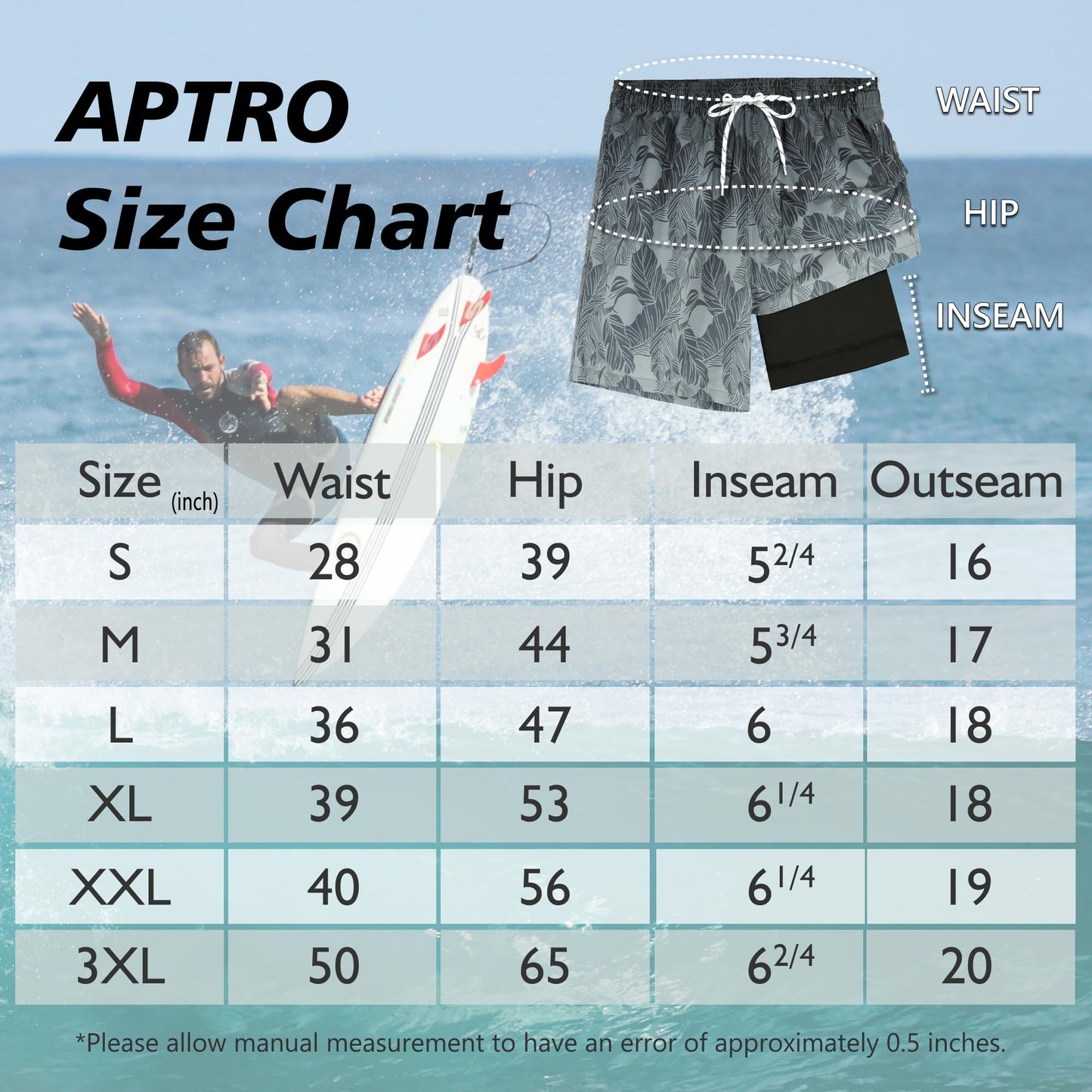 APTRO Men’s 2-in-1 Swim Shorts – Quick-Dry Board Shorts