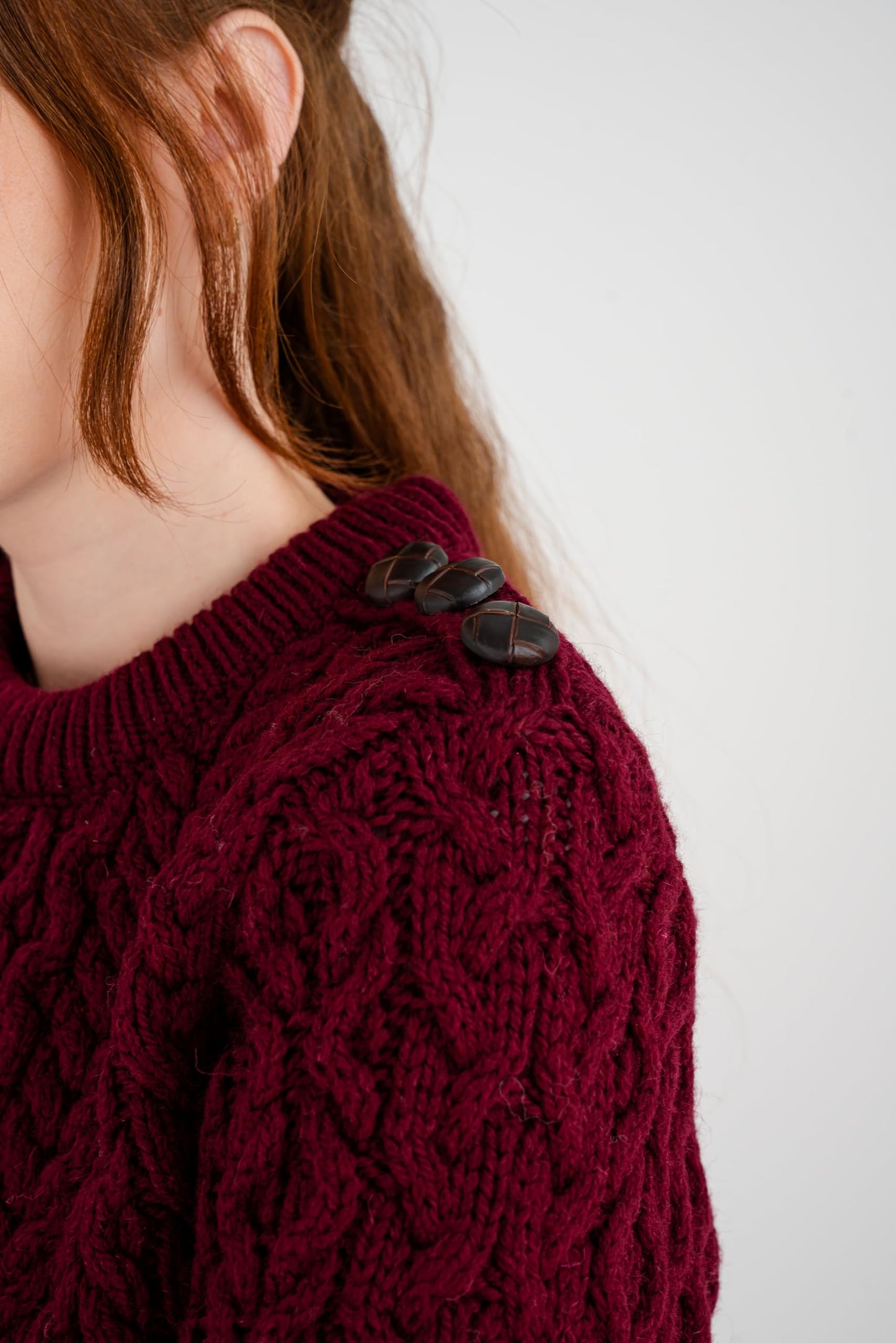SAOL Women’s Merino Wool Sweater – Aran Knit with Side Buttons