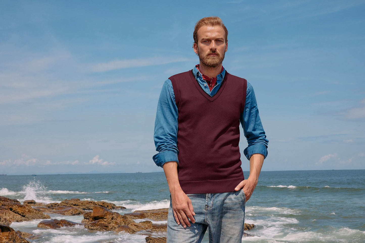 PJ PAUL JONES Men’s Sweater Vest – Wool Blend V-Neck Pullover