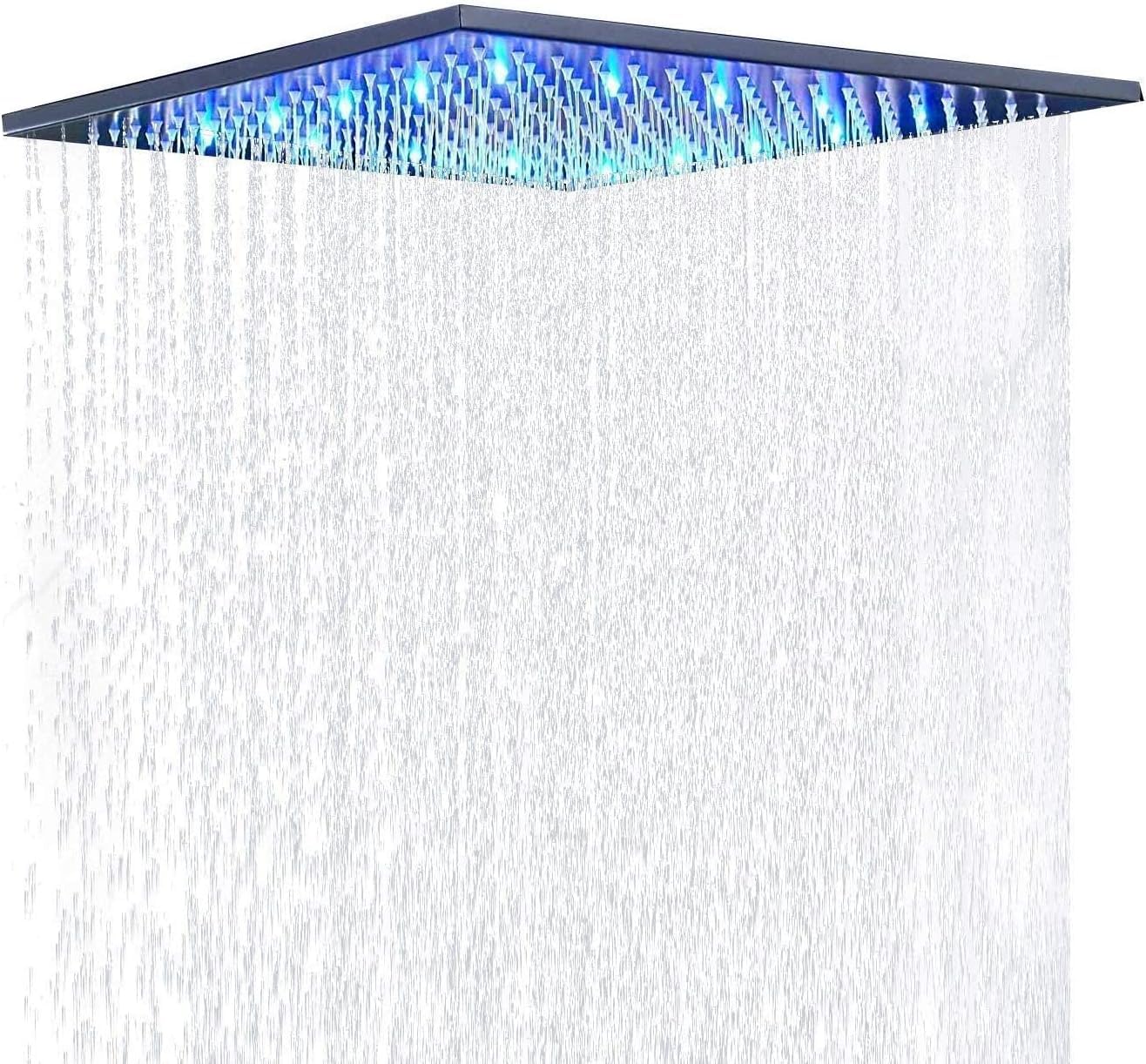 JUNSOTTOR 30 * 30cm Luxus LED Regendusche Einbau-Duschkopf Deckenbrause Quadrat Überkopfbrause Farbewelchseln nach Temperatur aus Messing Schwarz
