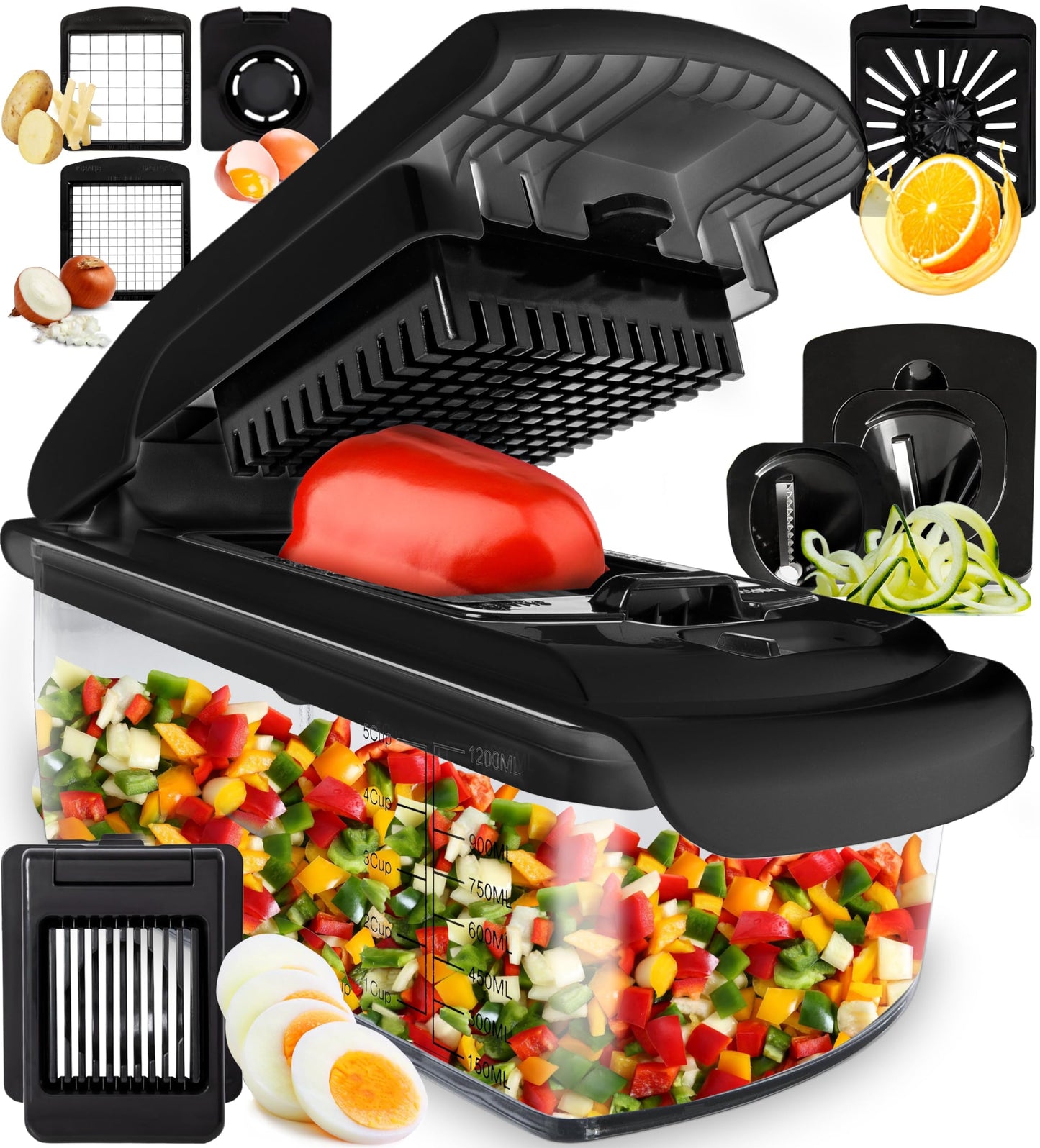 Gemüseschneider Spiralschneider Gemüsehobel - Gemüse Schneider Zwiebelschneider Kartoffelschneider Obstschneider - Vegetable Chopper Cutter Dicer (4-in-1 - Weiß)