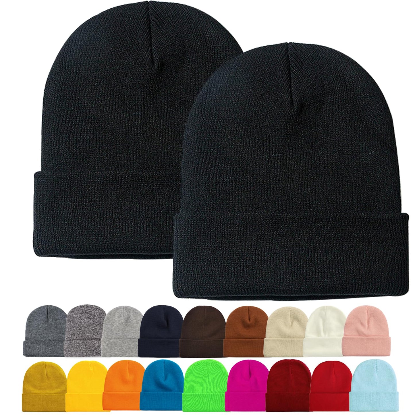 ZOORON 1&2 Pack Beanie for Men Women Slouchy Beanie Hats Winter Knit Caps Soft Ski Hat Unisex