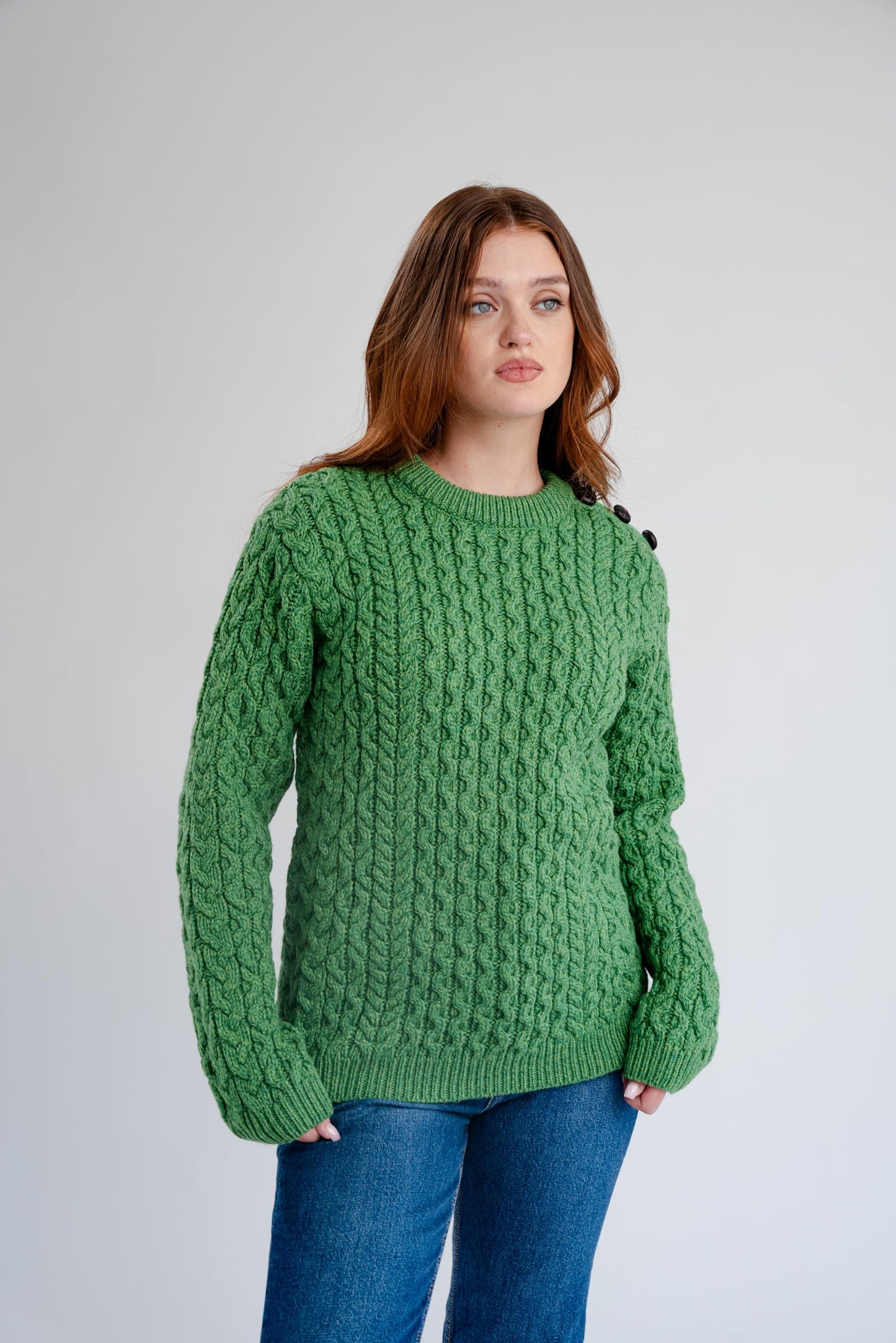 SAOL Women’s Merino Wool Sweater – Aran Knit with Side Buttons