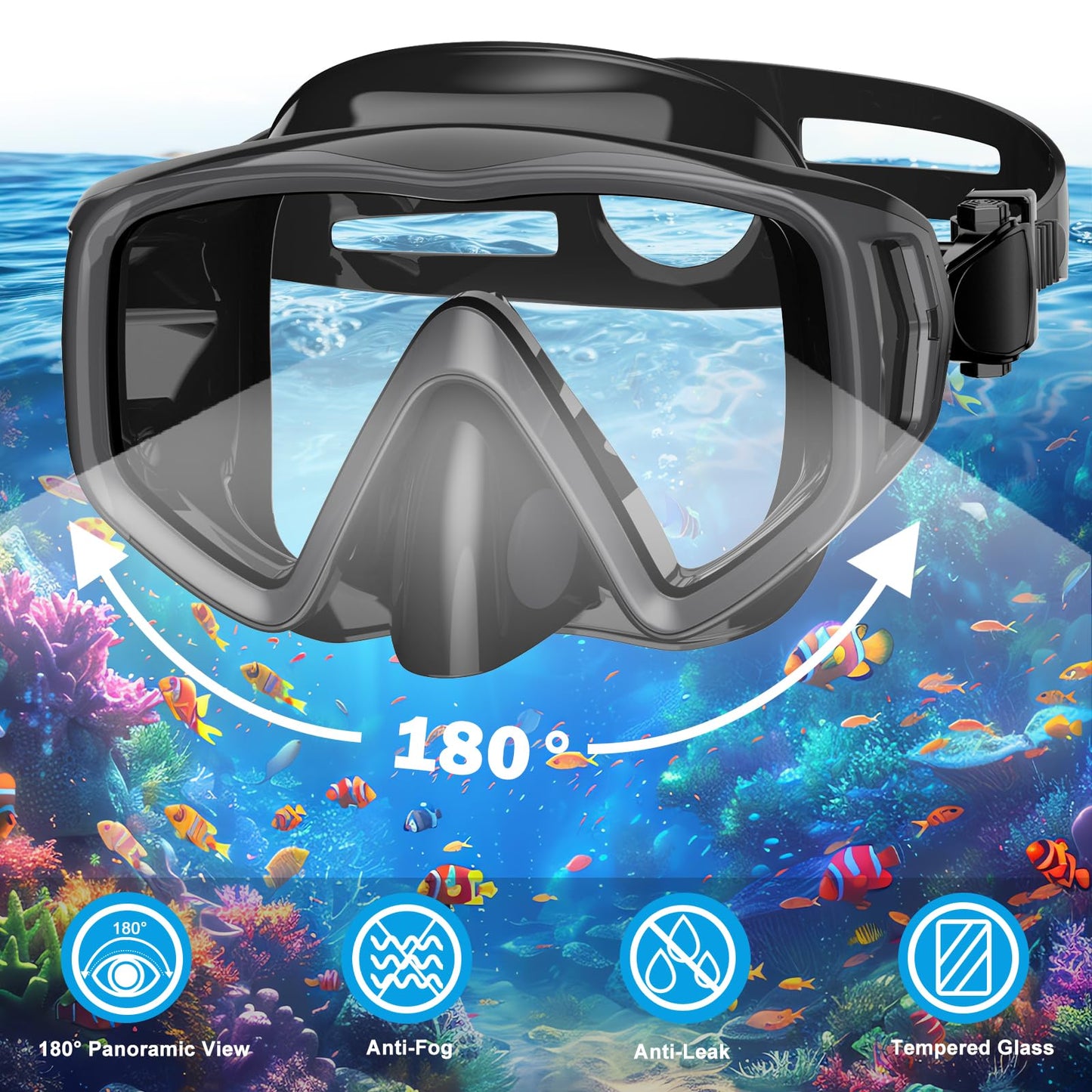 JEMULICE Schnorchelset Erwachsene, Schnorcheln Set mit Taucherbrille und Dry Schnorchel für Herren und Damen, Anti-Leck & Anti-Fog Tauchmaske aus Gehärtetem Glas für Tauchen, Schnorcheln und Schwimmen
