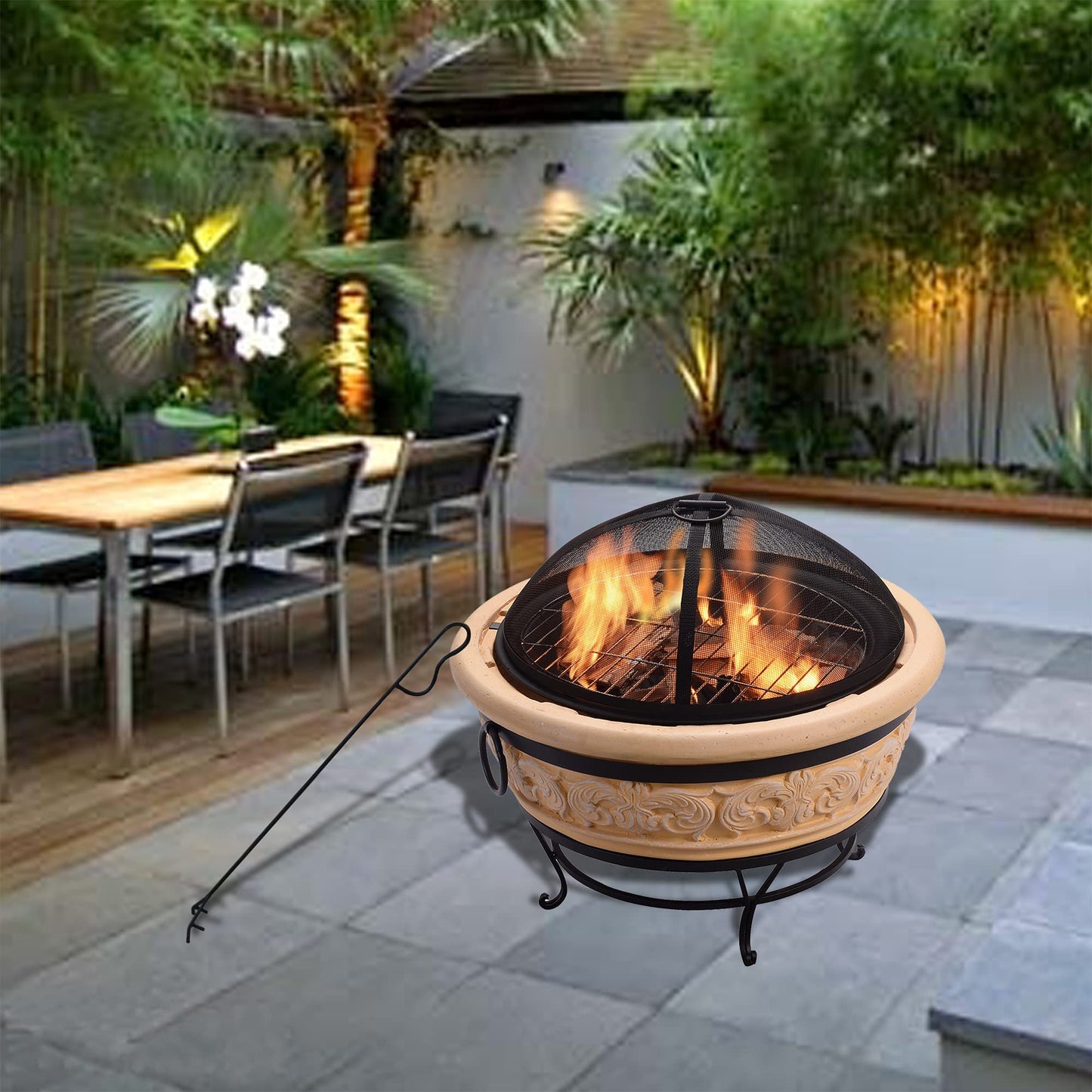 Peaktop - Feuerstelle für Brennholz für den Außenbereich, 68 cm, rund, komplexes Design