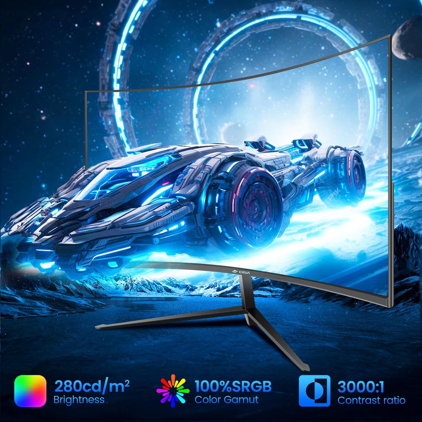CRUA 27 Inch 200Hz Curved Gaming Monitor, FHD 1080P 1800R PC Monitor, 1ms GTG with FreeSync, Low Motion Blur, Eye Protection, VESA, DisplayPort, HDMI, Black