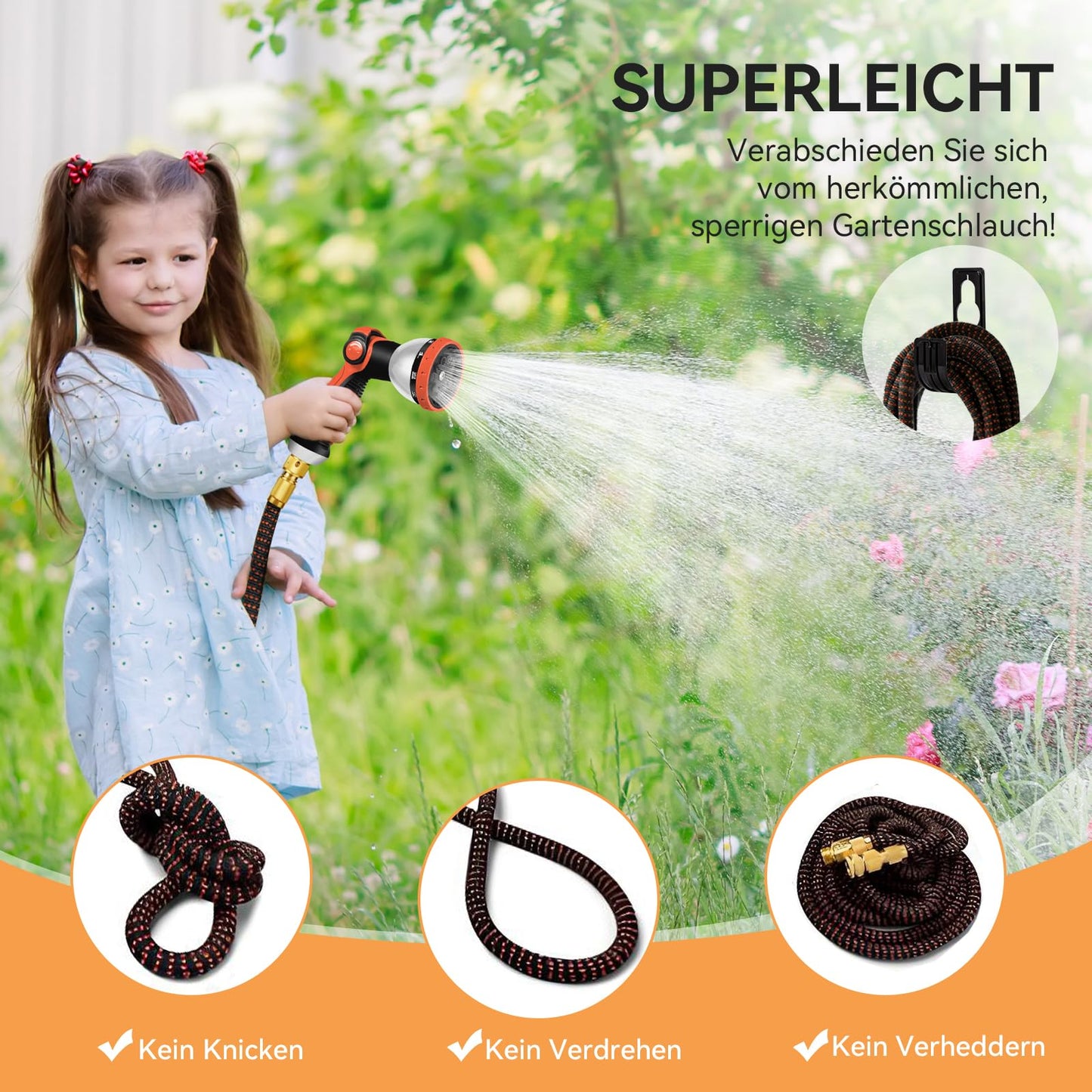 Yofidra Flexibler Gartenschlauch 30m, 3 Lagiger Latex Wasserschlauch mit 3/4 Zoll und 1/2 Zoll Metallanschlüsse, 3450D-Gewebe, Knickfrei, Strapazierfähiger Garden Hose Schlauch mit 10 Düse