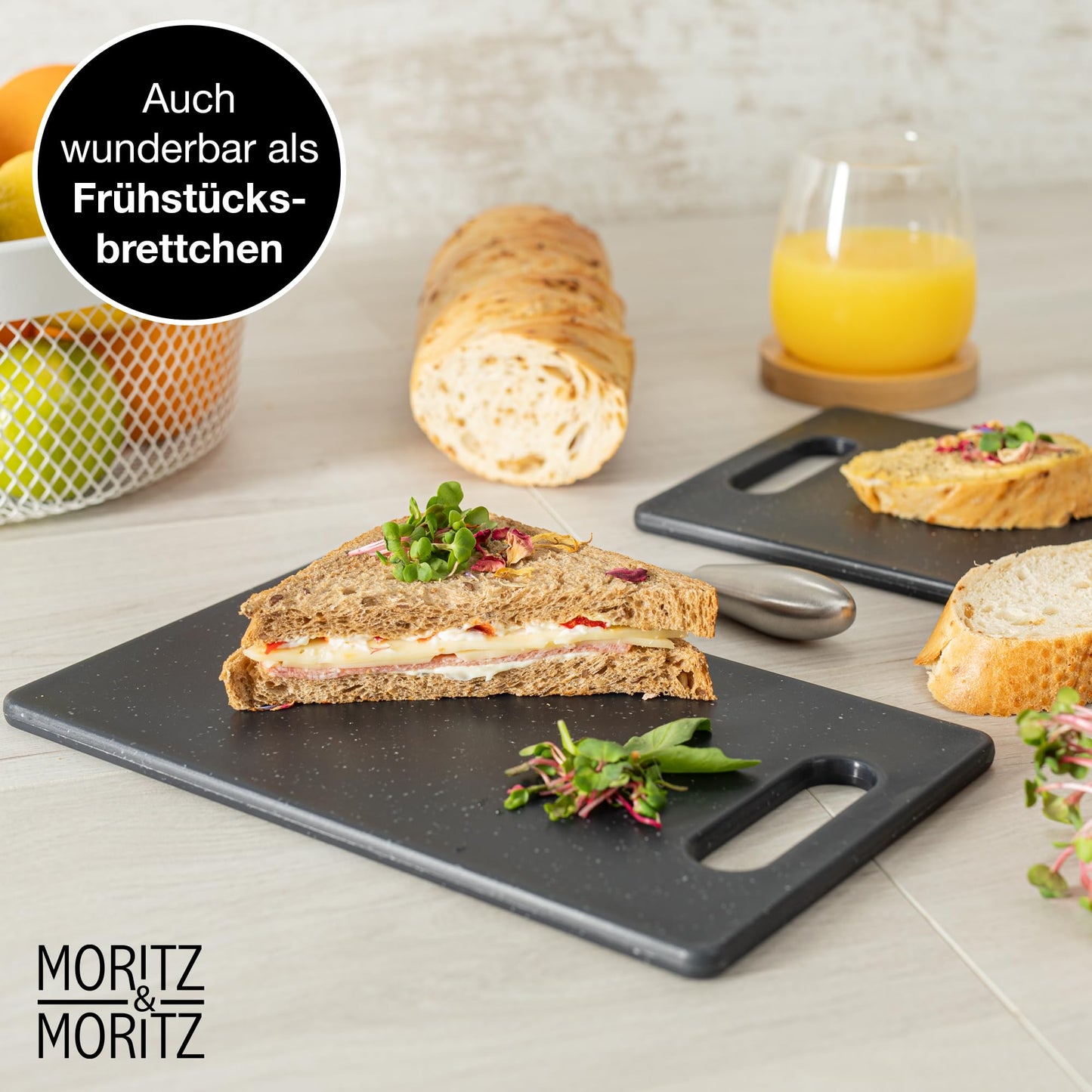 Moritz & Moritz 2x Schneidebrett Kunststoff Set in Granit Optik - 25 x 15 cm - Schneidebretter BPA frei - Frühstücksbrettchen - Schneidebrett Set hygienisch und spülmaschinenfest