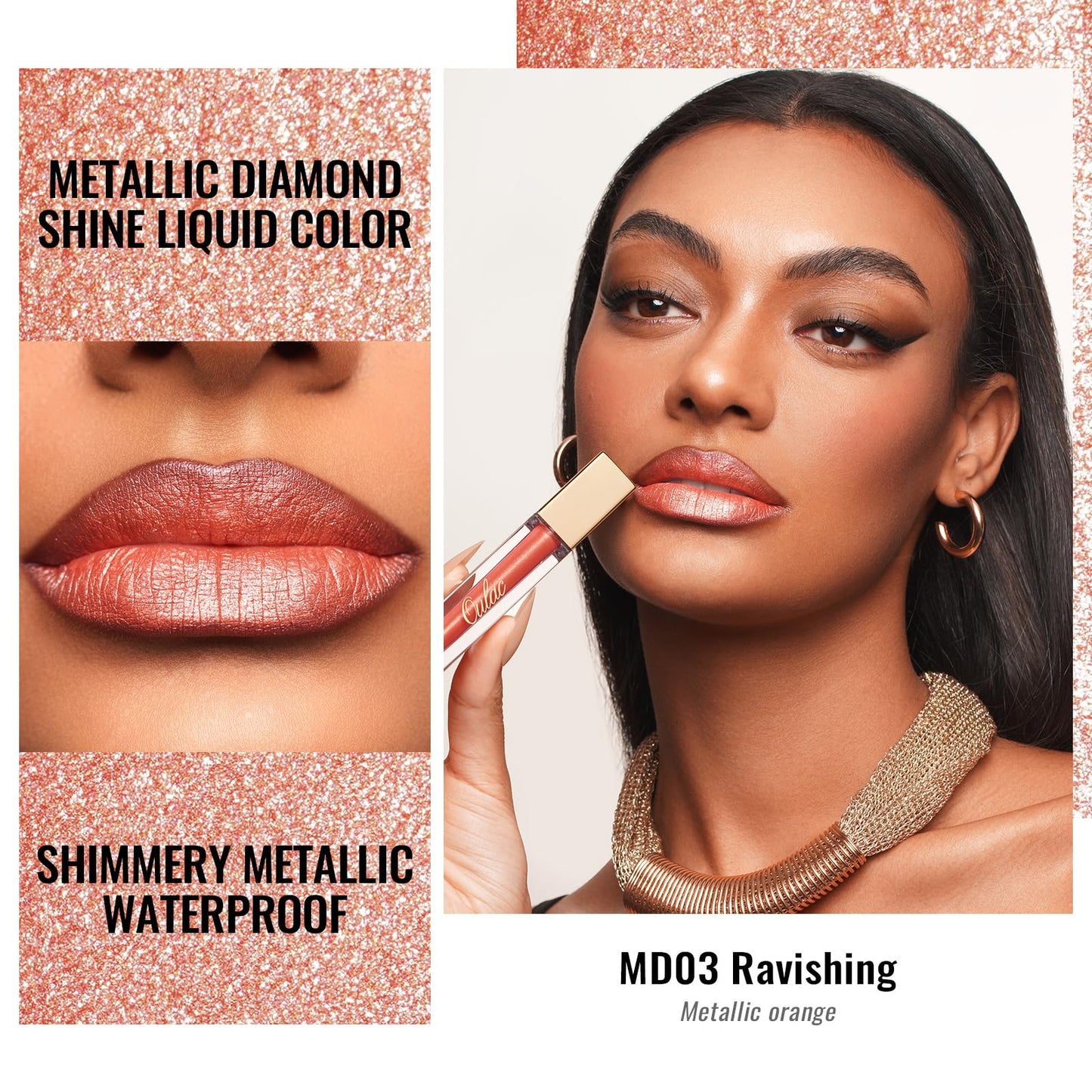 Oulac Metallic Glitter 2-in-1 Lipstick Eyeshadow Long-Lasting Waterproof High-Pigment