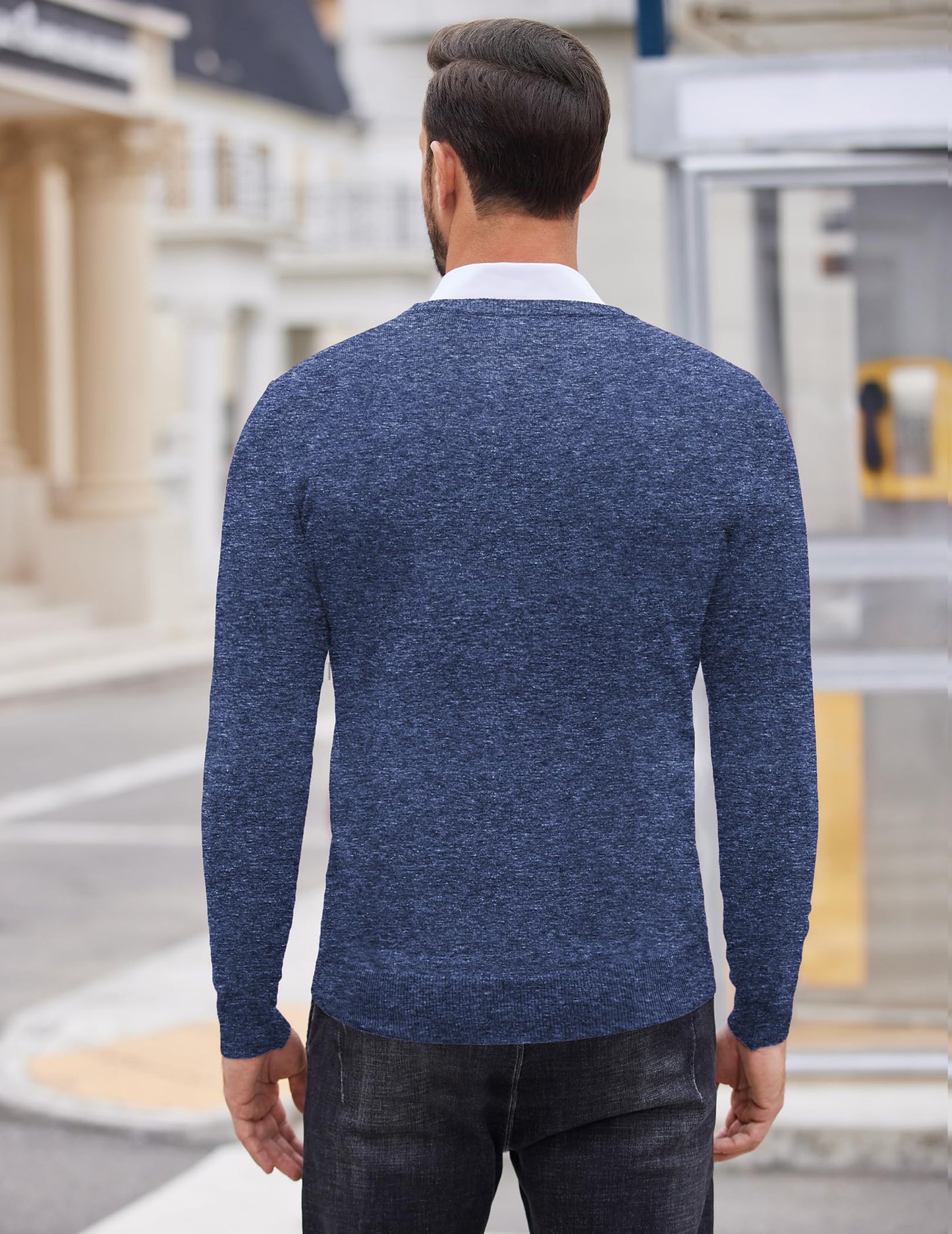 COOFANDY Men’s V-Neck Knit Sweater – Classic Long Sleeve Pullover