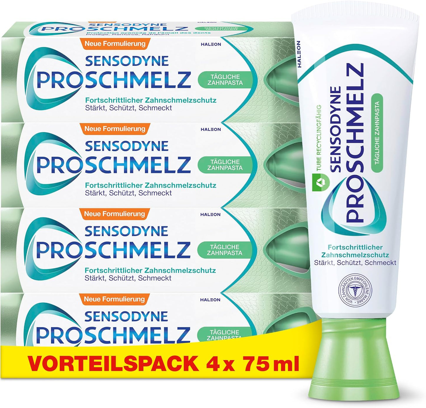 Sensodyne ProSchmelz Tägliche Zahnpasta, 4x75ml, Zahncreme für fortschrittlichen Zahnschmelzschutz - Stärkt, schützt, schmeckt
