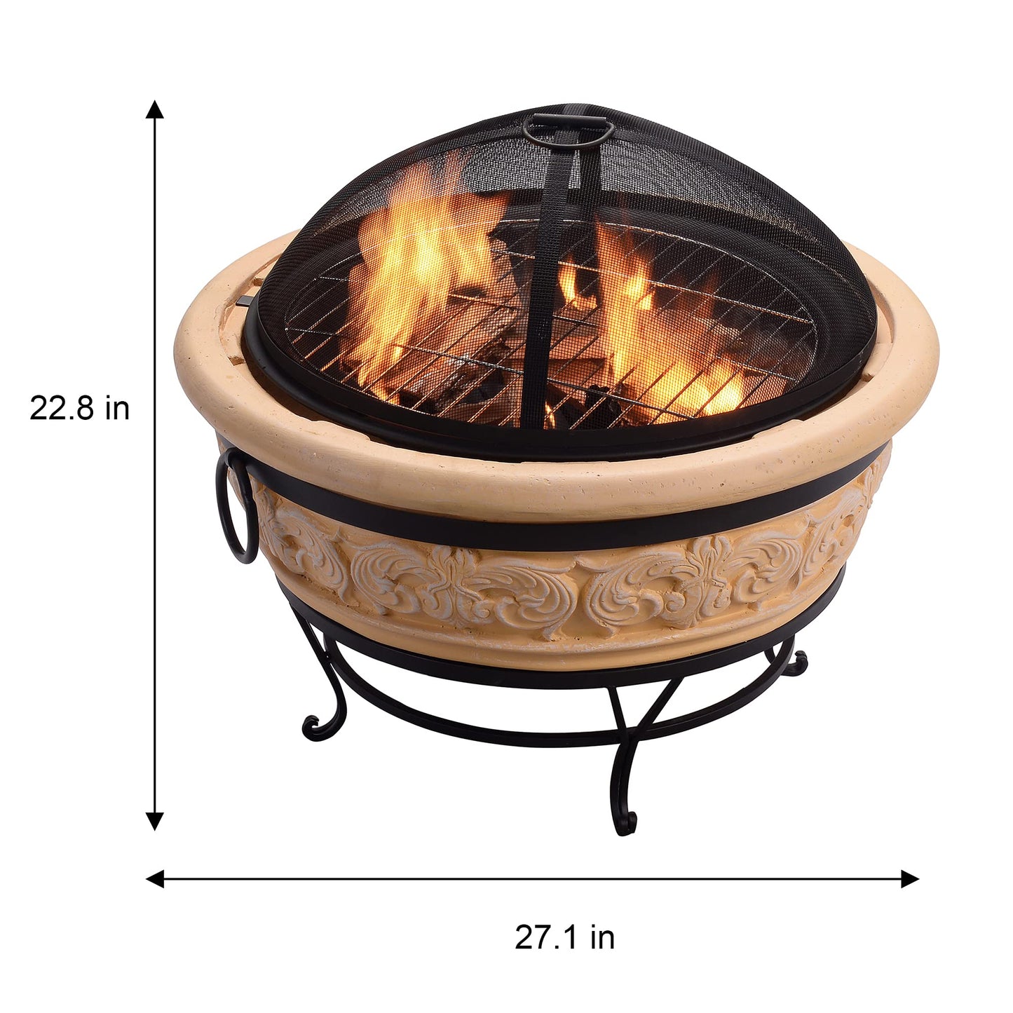 Peaktop - Feuerstelle für Brennholz für den Außenbereich, 68 cm, rund, komplexes Design